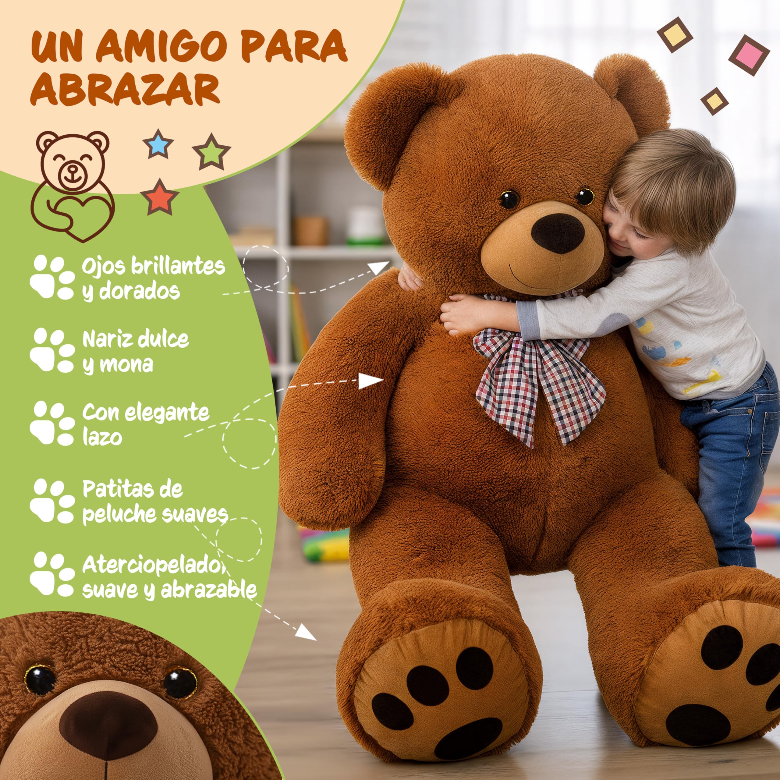 Monzana® Oso de Peluche Grande con Lazo 150cm Osito Teddy Bear Marrón Juguete Niños Regalo Enamorados