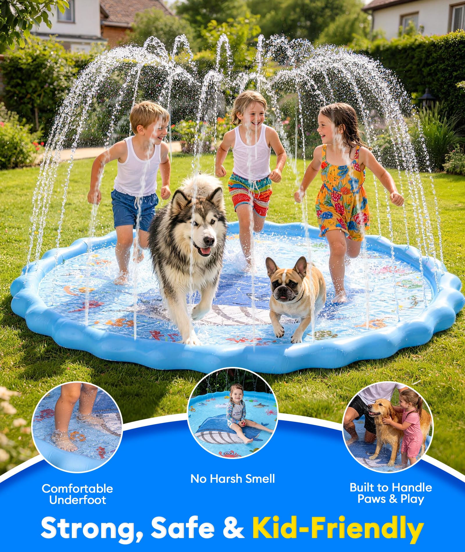 Spritzmatte, 228 cm (90 Zoll), Spielzeug für Luftsprenger, ultimative Intervention für Kinder, Wasserspielzeug, aufblasbarer Pool zum Waden, Spielzeug
