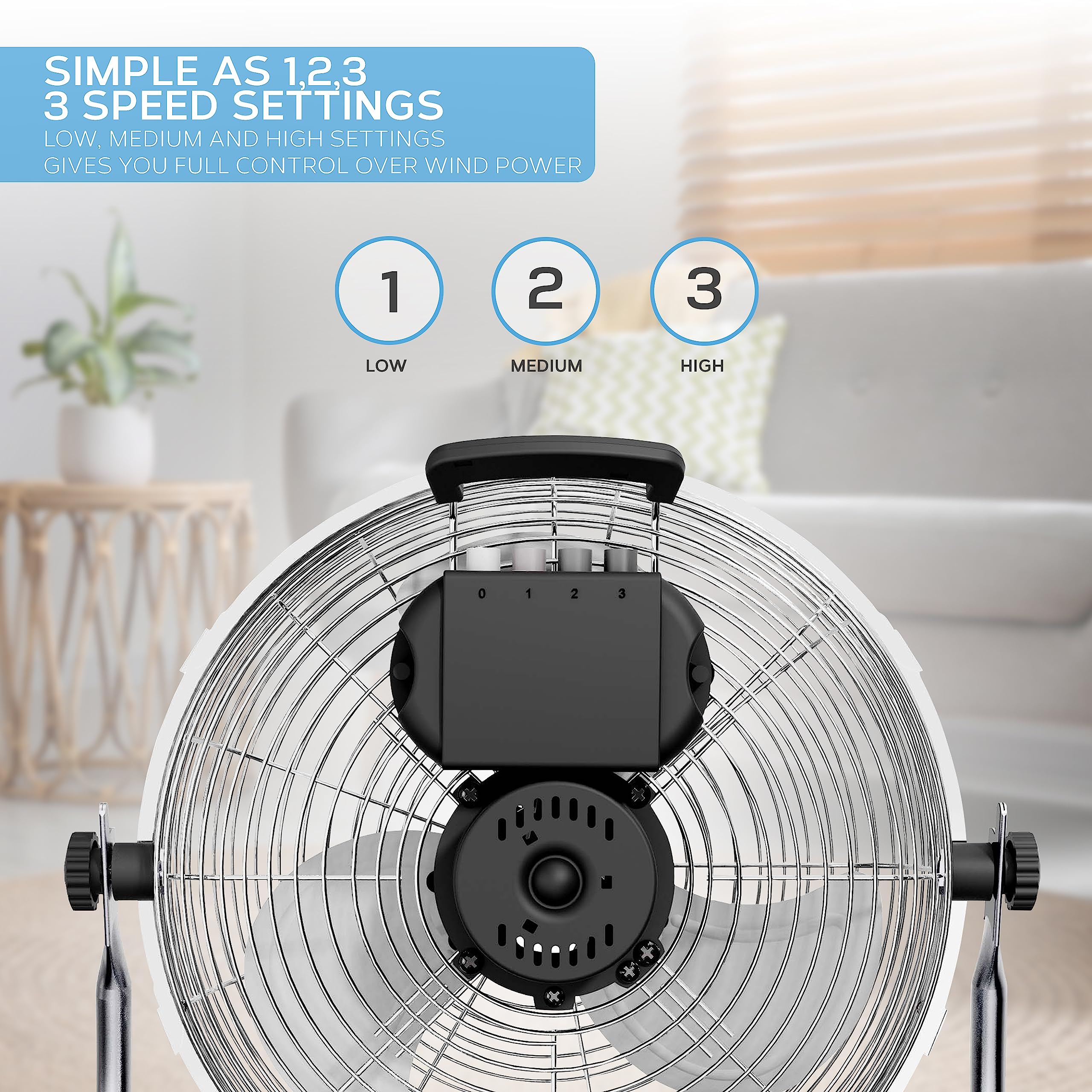 Air Pro 14" Floor Fan - Powerful Air Cooling & Circulating Fan with 3 Speed Setting & Adjustable Tilt - Indoor Home, Office, Gym Fan Quiet Portable Electric Fan with Metal Blade & Body 1.6m Long Cable