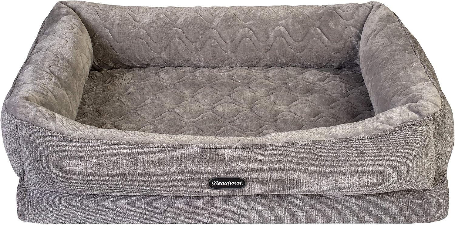 Beautyrest Ultra Plush Quilted Cuddler Dog Bed (Large, Light Gray)