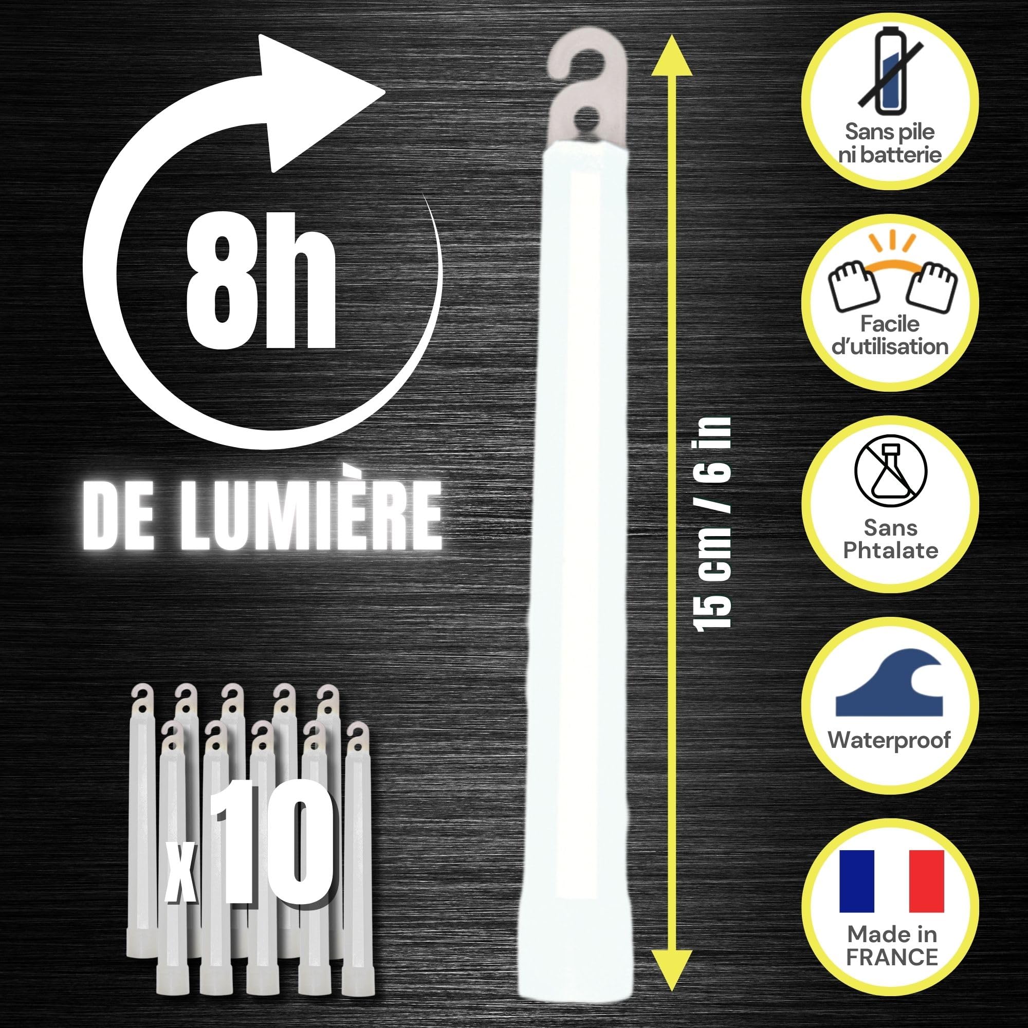 Cyalume Bastoncini Luminosi Bianco SnapLight Glow Sticks 15 cm - 6 Inch Light Stick ultra-luminoso con una durata da 8 Ore (Scatola da 10 pezzi)