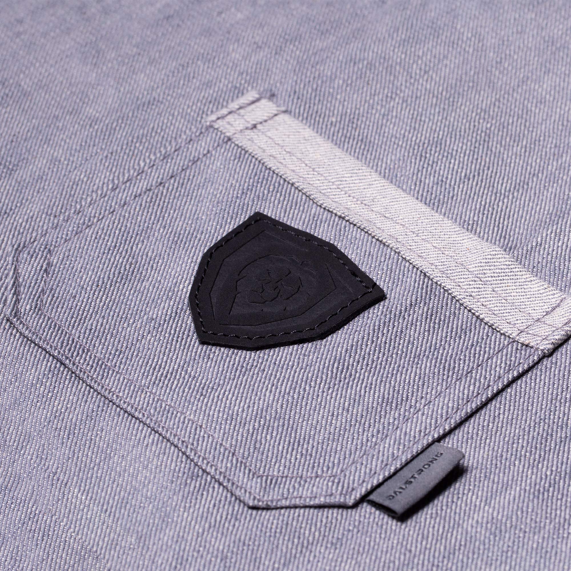 Dalstrong– Delantal profesional de chef – The Gandalf – Mezclilla gris – Detalles de piel – Ajustable