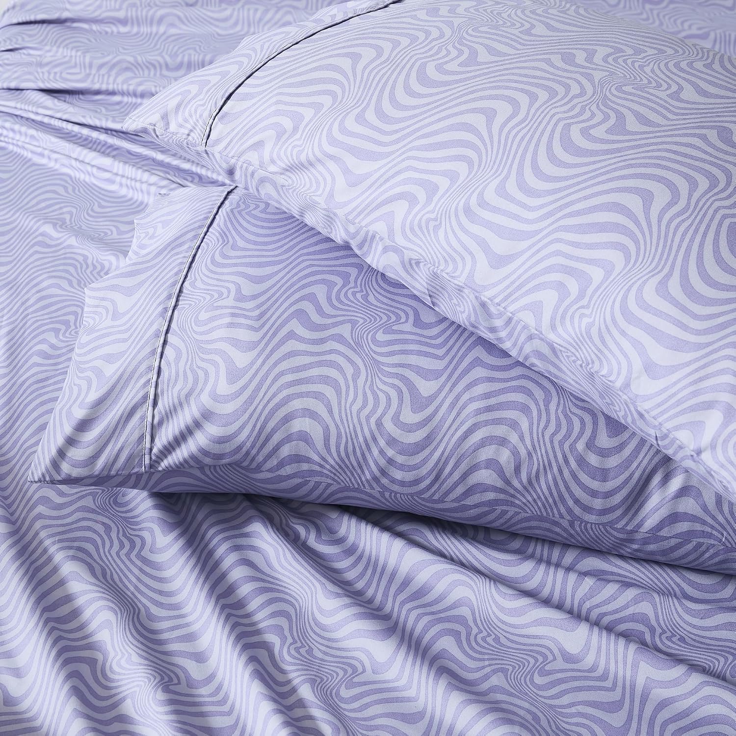Lush Decor Retro Waves Sheet Set 6 Piece Set Queen Violet - Striped Bed Sheets - Teen Queen Sheets - Eclectic Design - Geometric - Groovy - Hippie Boho Decor
