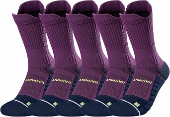 Rahhint Compression Running Socks 5 Pairs, Cushion Crew Socks, Moisture Wicking Anti-Blister Athletic Hiking Socks