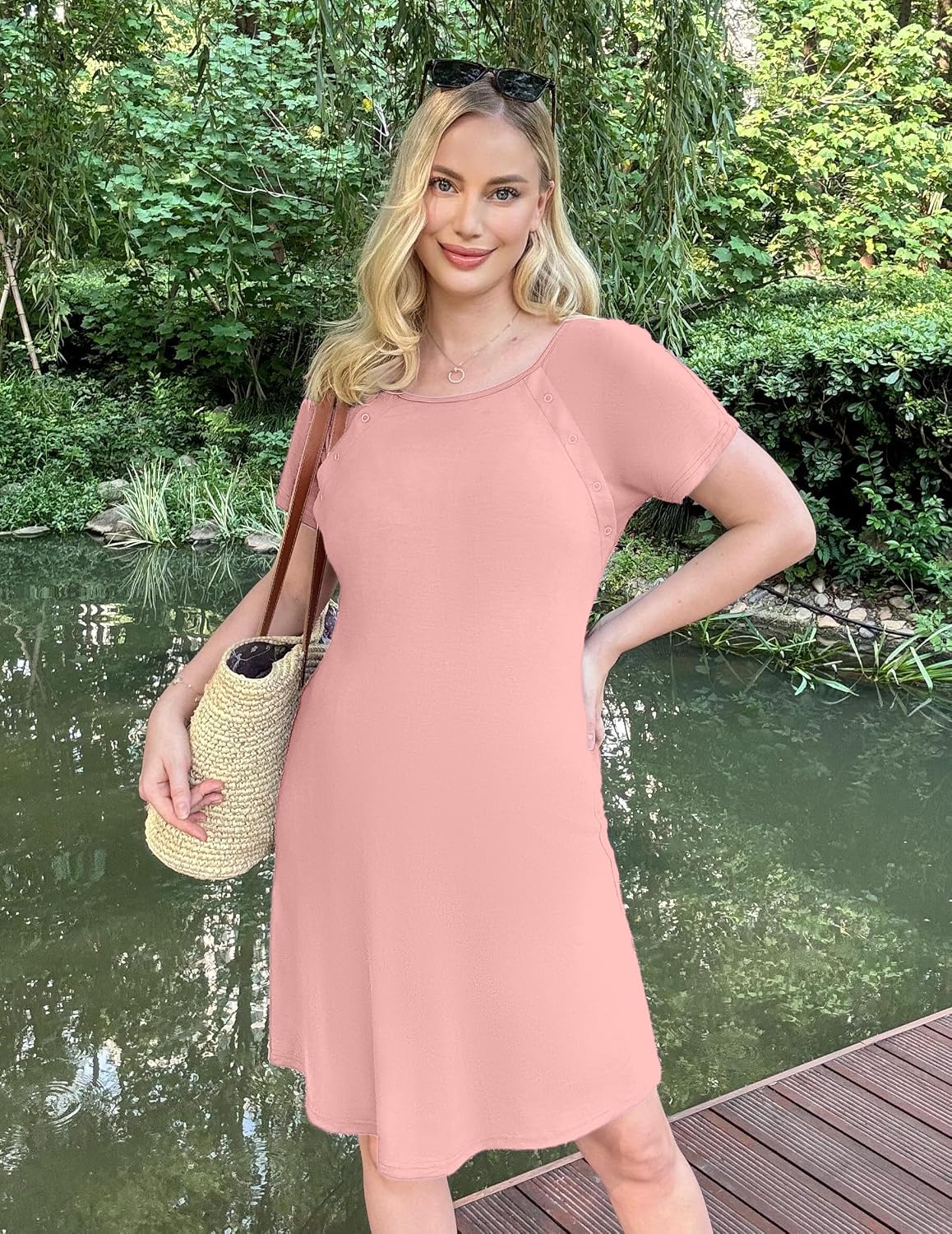 Ekouaer Women’s Nursing/Delivery/Labor/Hospital Nightdress Short Sleeve Maternity Nightgown with Button S-XXL thumbnail