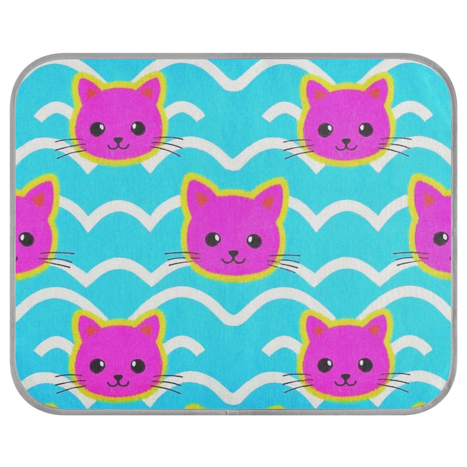siphylline Wave Pattern Cartoon Cat Magenta Summer Cooling Pads Self Cooling cat beds for Outdoor for Hamster Outdoor pet Cute tapete refrescante para mascotas S