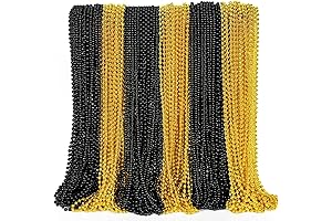 144PCS New Years Beads Necklace, Black Gold Bead Necklace Party Supplies