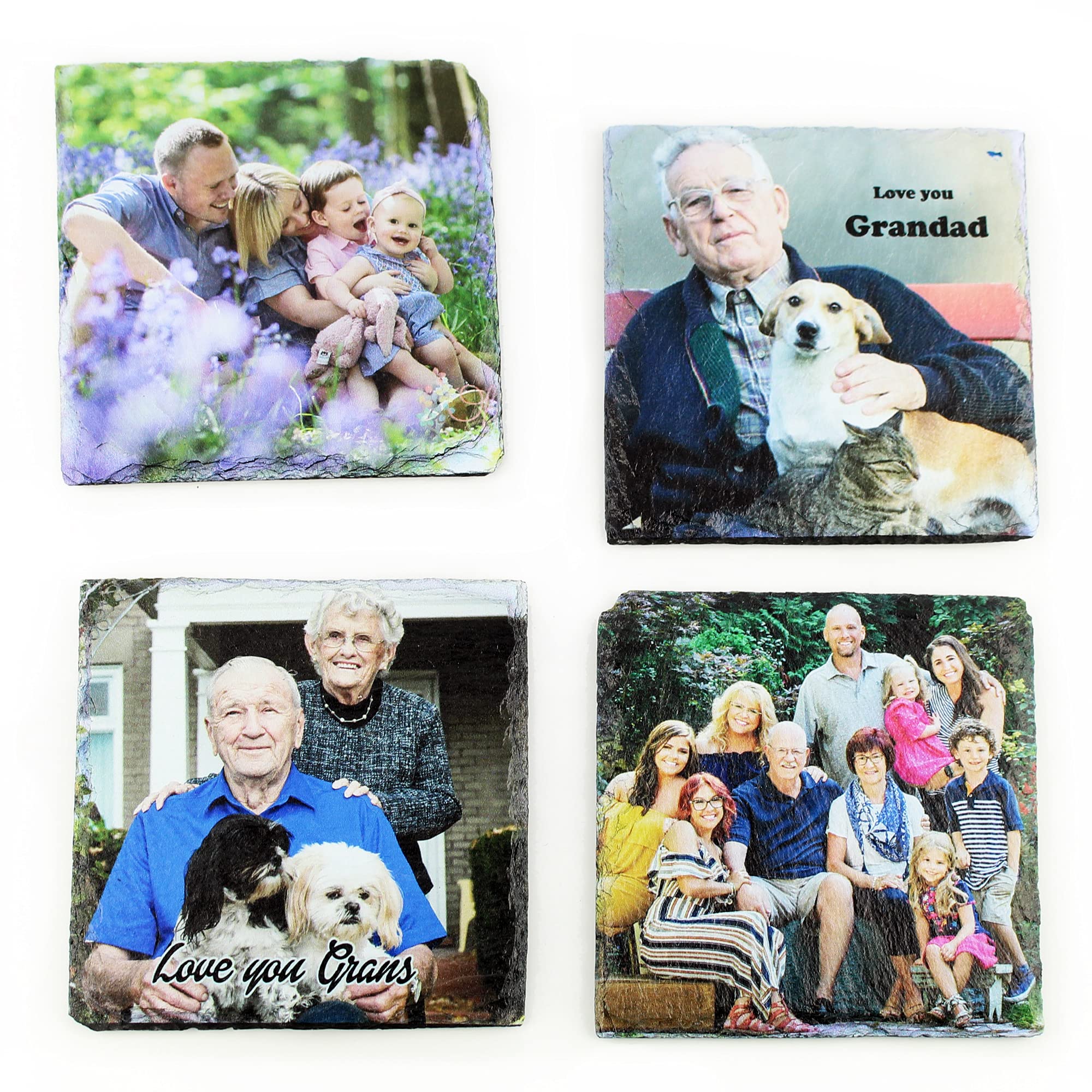 Personalised Slate Coasters 4 set Photo Printed and Engraved sentimental Fathers Day Mothers Day Anniversary Birth Day keep sakes gift