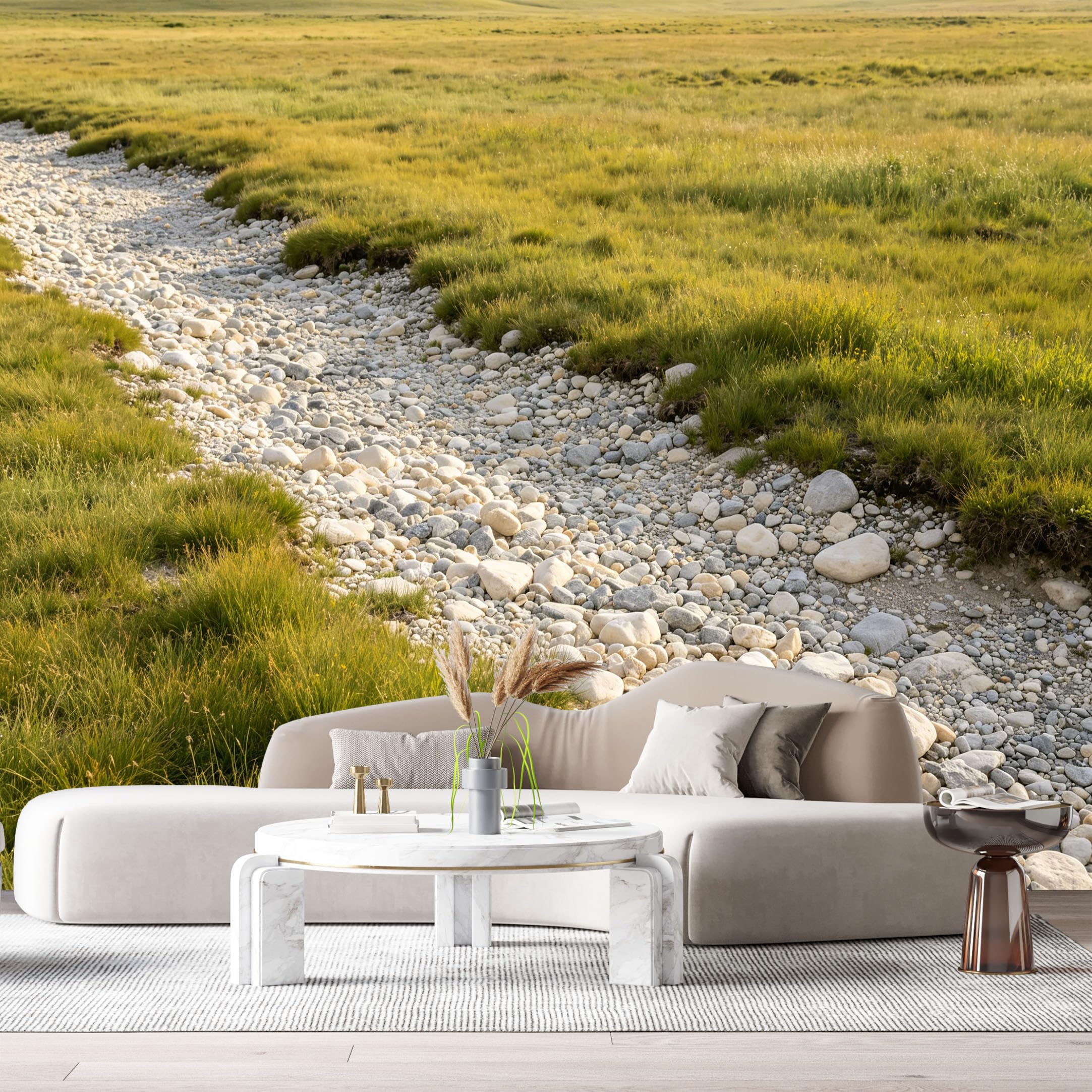 Custom Size Wall Murals Dry Riverbed Landscape Rocky Field Minimalist Natural View SelfAdhesive Wall Fabric Removable Large Wallpaper for Photo Living Room