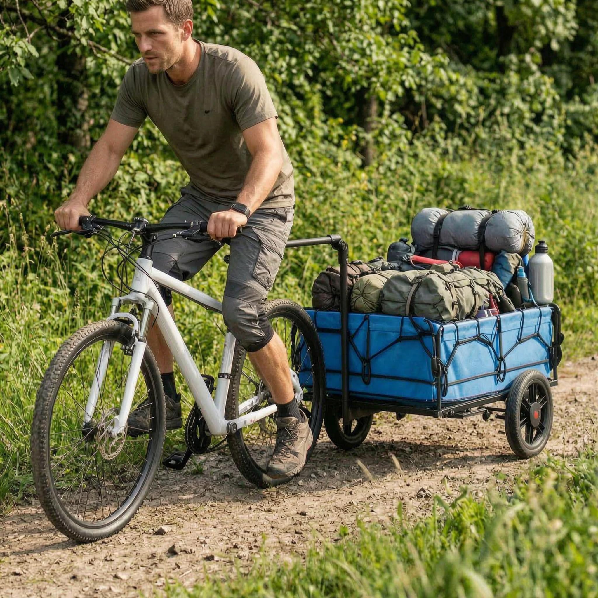 Tmz Remorque de vélo avec plate-forme de support de 125 l, remorque avec attelage, remorque pour vélo 50/120 kg, chariot avec pneus amovibles, cadre pliable, autocollants réfléchissants