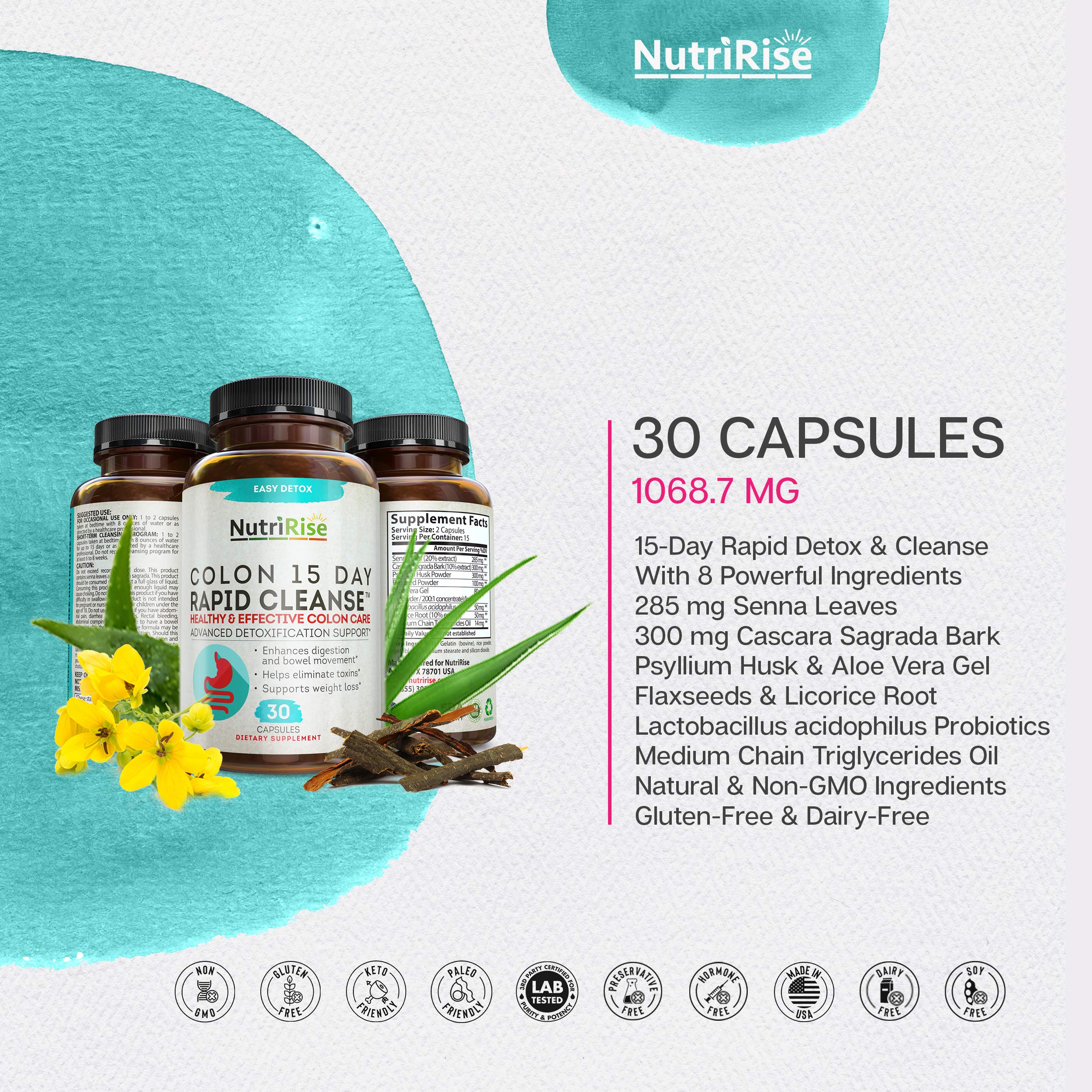 Colon Cleanser Detox for Weight Loss. 15 Day FastActing ExtraStrength Cleanse with Probiotic