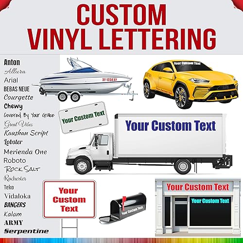 Design Your Own (fuentes ilimitadas + 35 colores brillantes y mate) Adhesivos de vinilo personalizados, Auto, ventana, negocios, vidrio, barco,