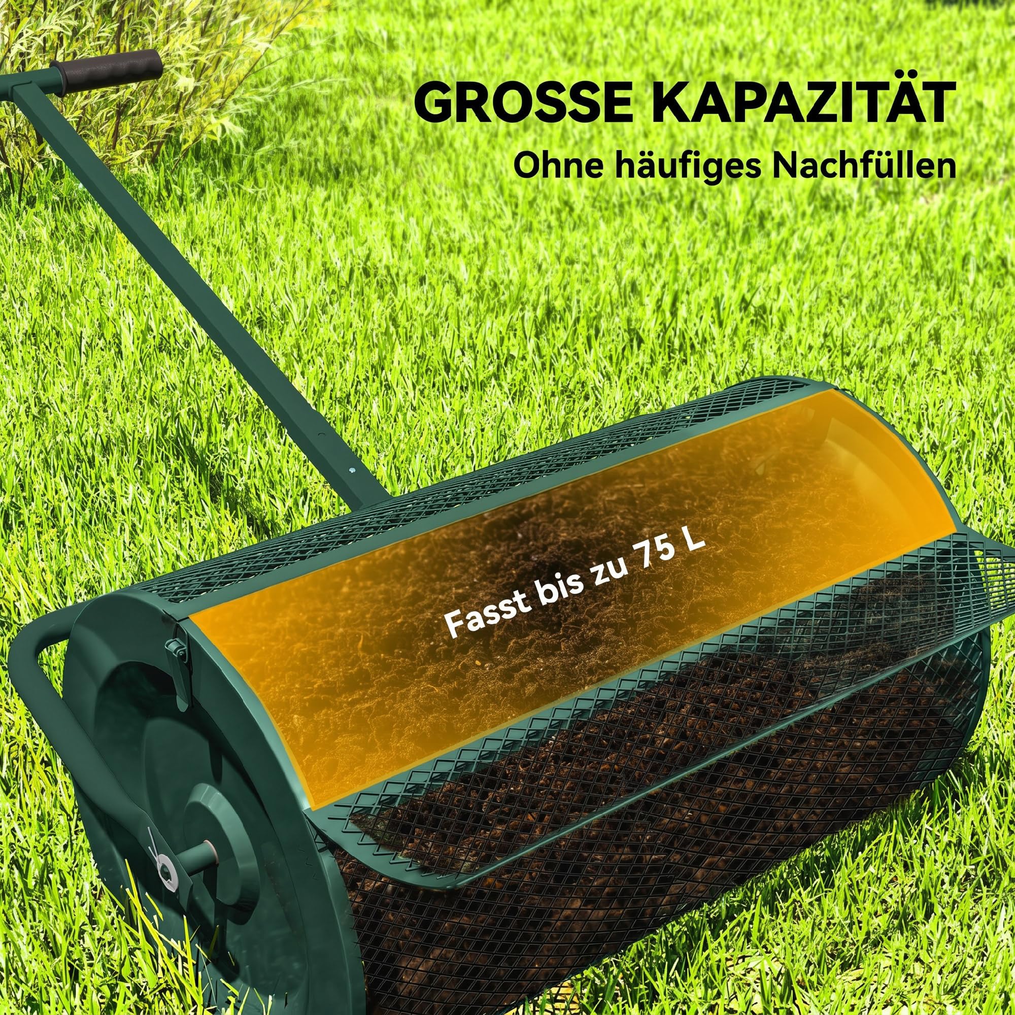Outsunny Kompoststreuer Düngerstreuer T-Griff Metall 75L 61x40cm Grün