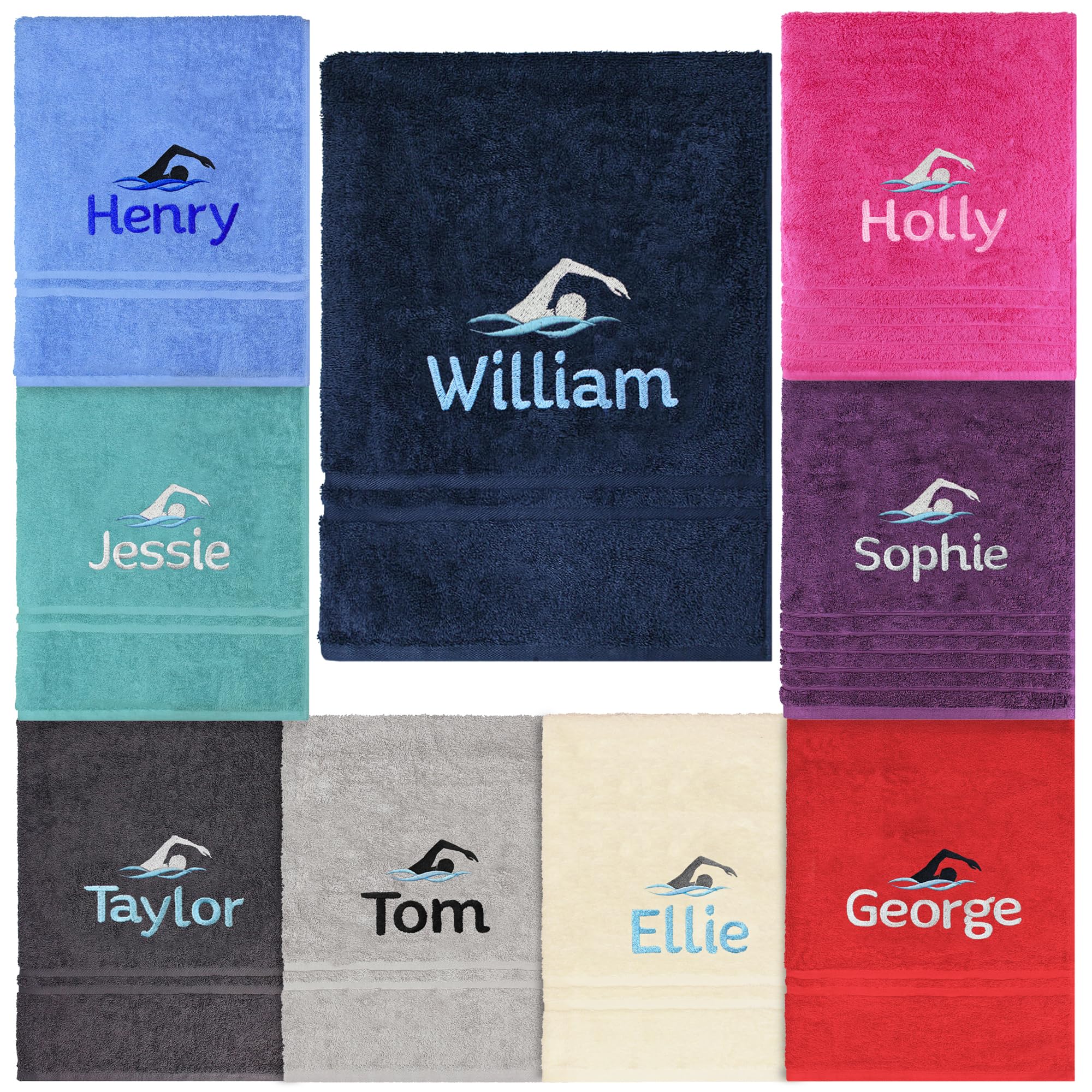 Teddyt's Classic Navy Personalised School Swimming Bath Towel With Embroidered Name (Classic Navy)