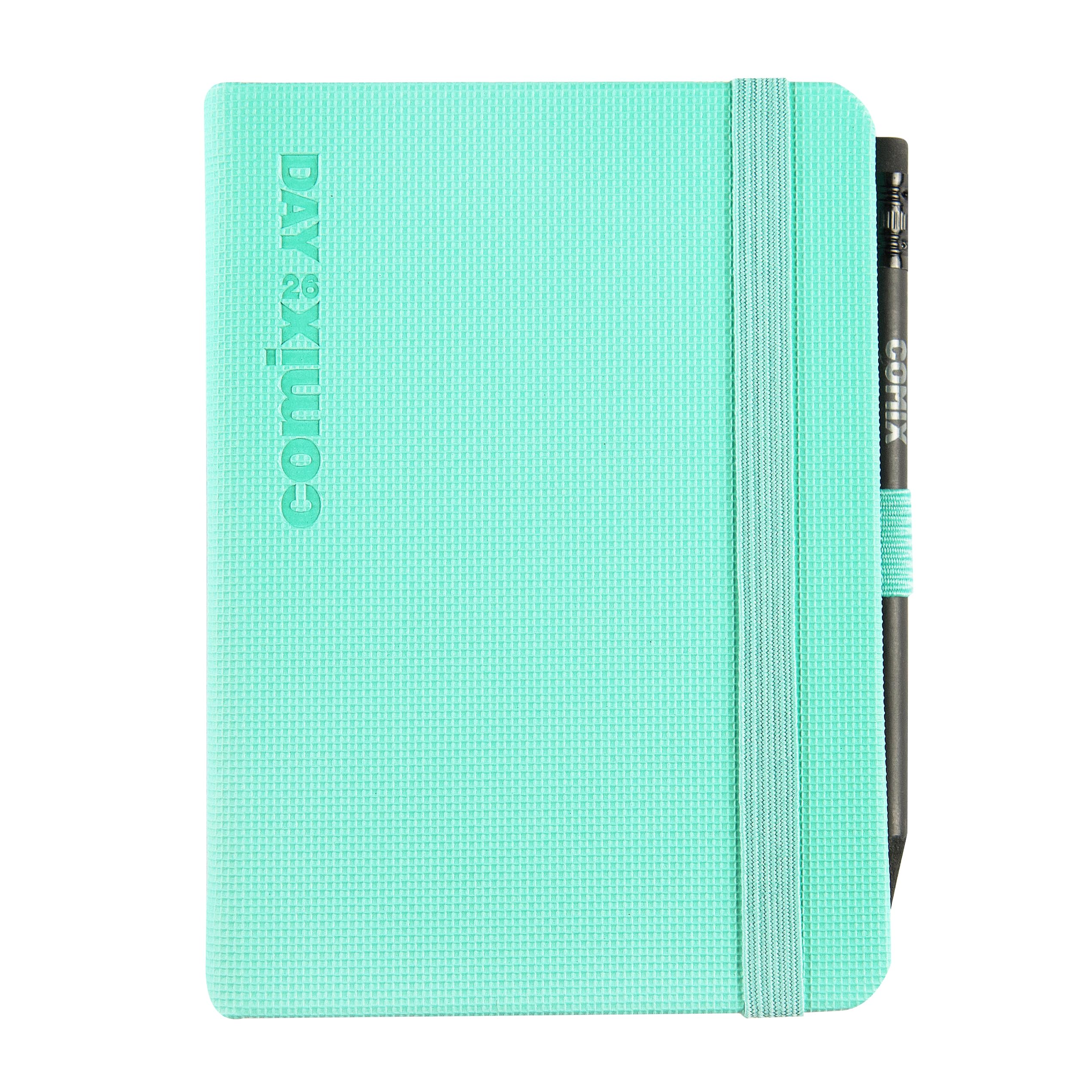 COMIX, Mignon - 2026 Daily 12 Month Diary, Closure with Elastic Band and Elastic Loop for Pencil or Pen, Comix Pencil Included, Double Bookmark - 9 x 12.5 cm, Tiffany