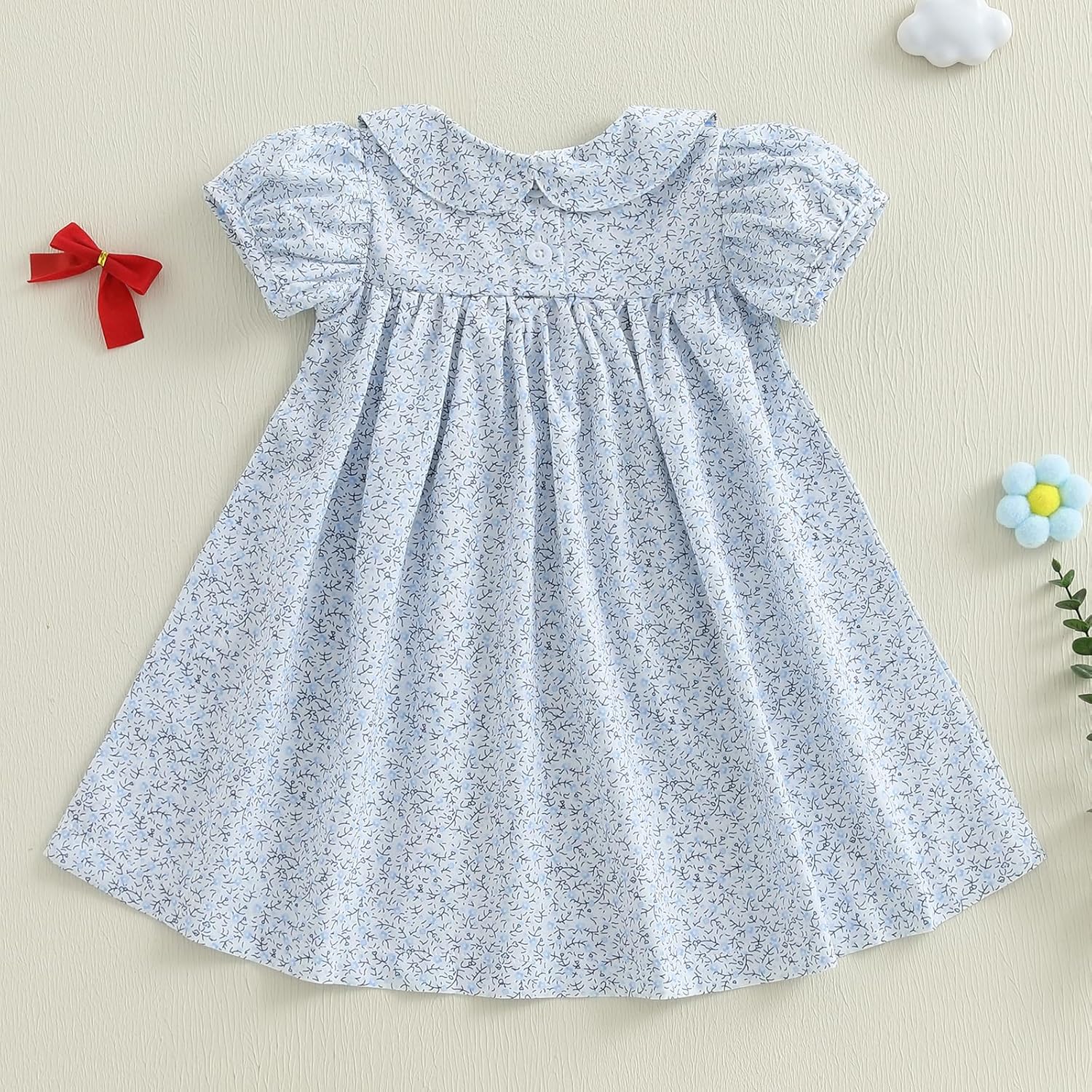 Toddler Baby Girl Summer Clothes Polo Short Sleeve Bow Embroidery Floral Dress Princess A-line Sundress - Image 3