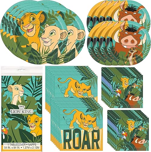 Unique Paquete de vajilla Lion King con licencia oficial de Unique  Servilletas y platos  Ideal para fiestas de cumpleaños infantiles, evento