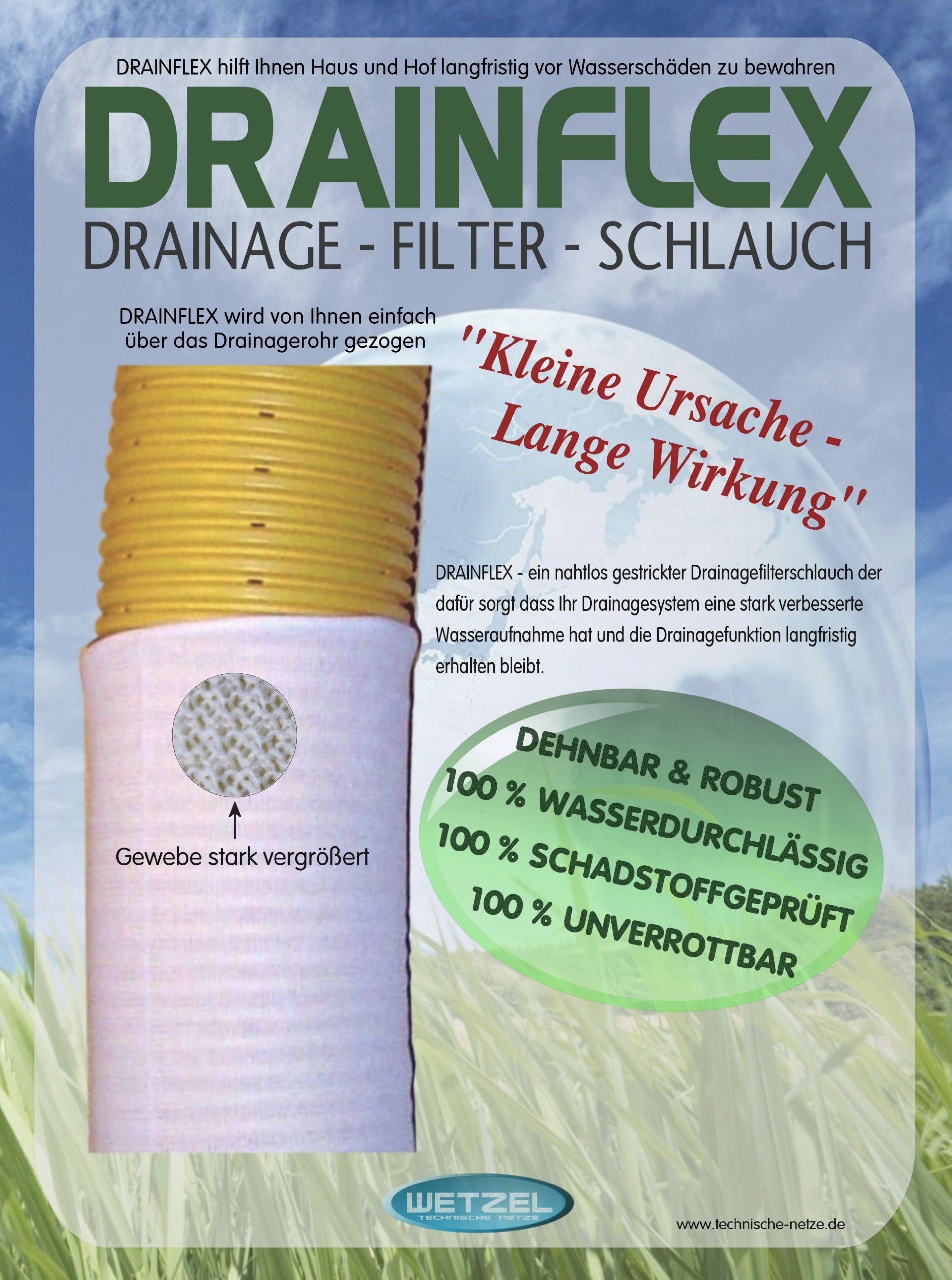 Wetzel Filtre de drainage 20 m pour tuyau de drainage DN100 – Protection longue durée pour votre système de drainage en tissu non tissé, blanc, naturel, simple