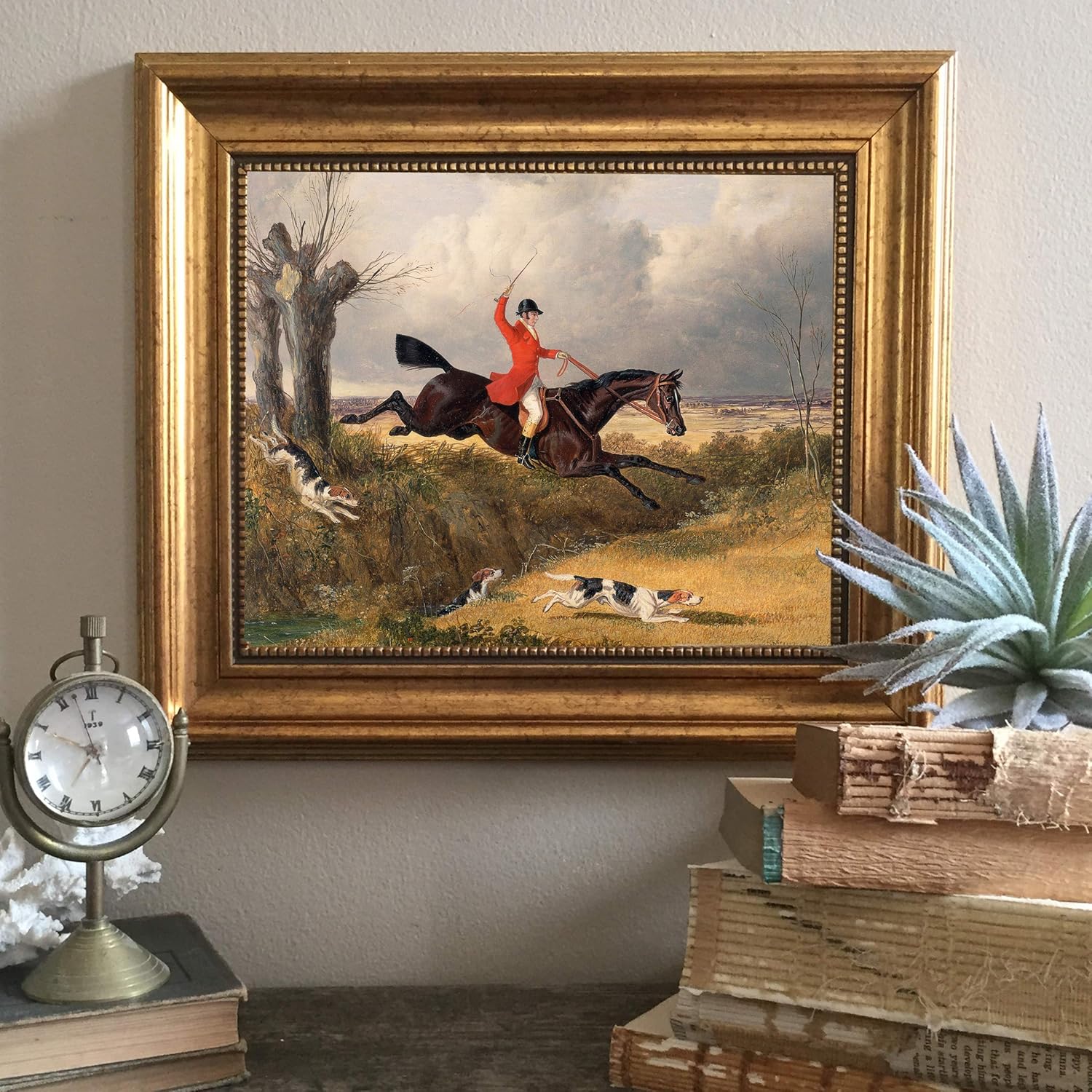 Schooner Bay Co. - John Frederic Herring Clearing a Ditch 8 x 10” Oil Painting Print on Canvas Gold Frame Home Wall Art Décor Equestrian Horse Fox Hunting Sporting Ready To Hang