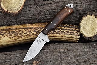Knives Ranch Fixed Blade EDC Knife - Damascus Ranch Knife - Rosewood Handle - Heavy-duty 45 Degree Sheath (2001-IRW) - Knives Ranch
