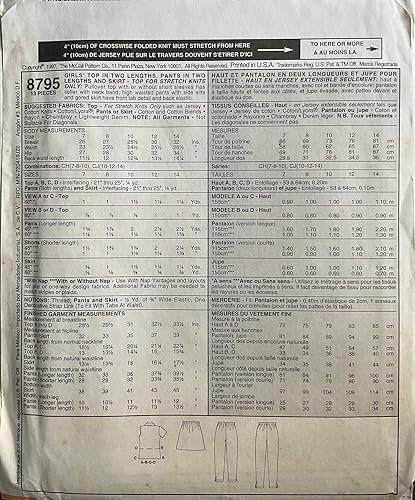 Miniatura 2 de McCall's 8795 Camiseta infantil en dos longitudes, pantalones en dos longitudes y falda de costura talla CJ (10-12-14)