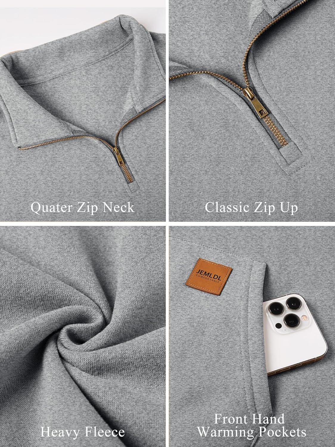 JEMLDL Men's Fleece Quarter Zip Pullover Sweatshirts Casual Long Sleeve Warm Mock Neck Sweatshirt with Pockets - Image 7