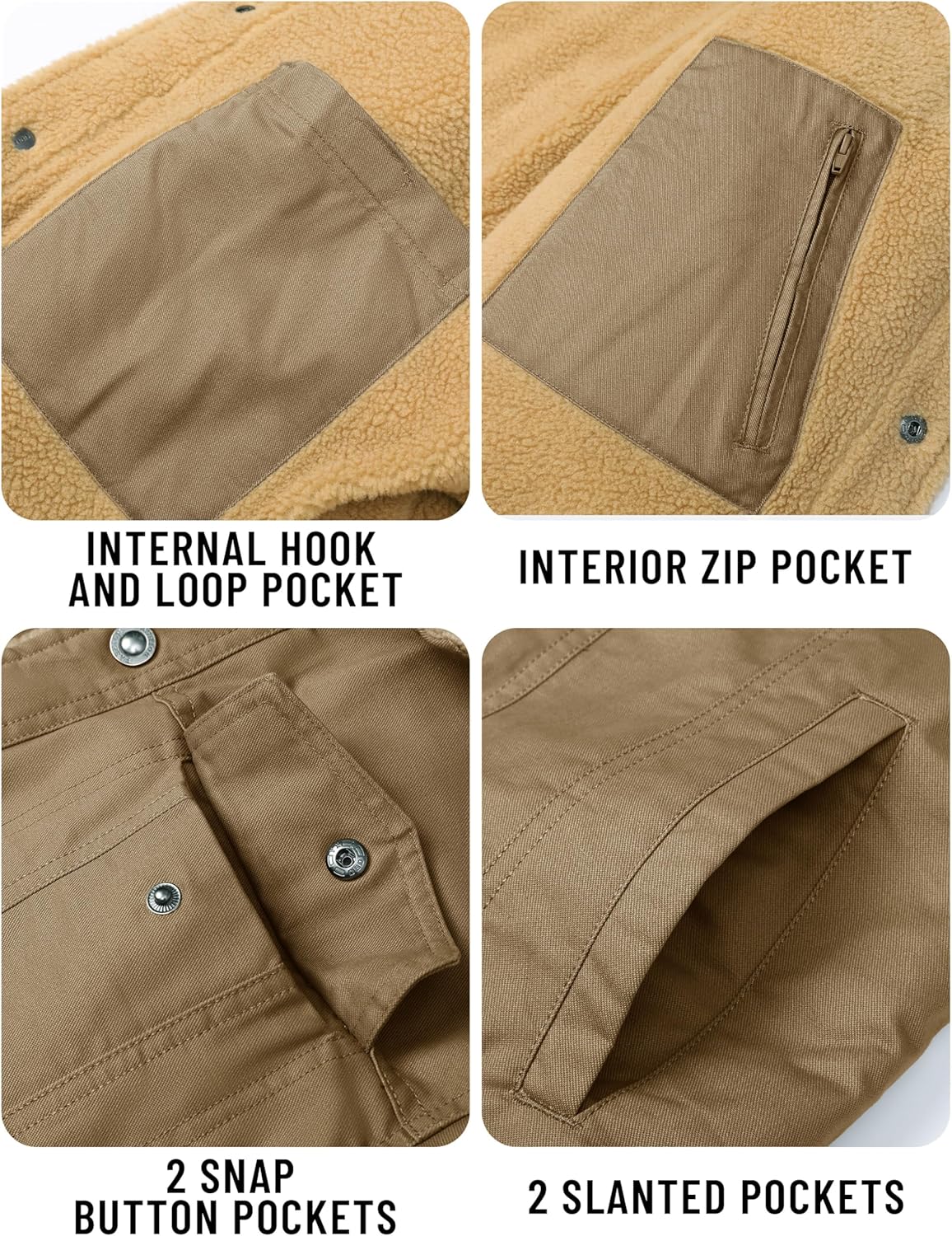 TACVASEN Mens Winter Jacket Thick Thermal Sherpa Jacket Warm Lapel Fleece Lined Coats Trucker Work Cargo Multi Pockets - Image 7