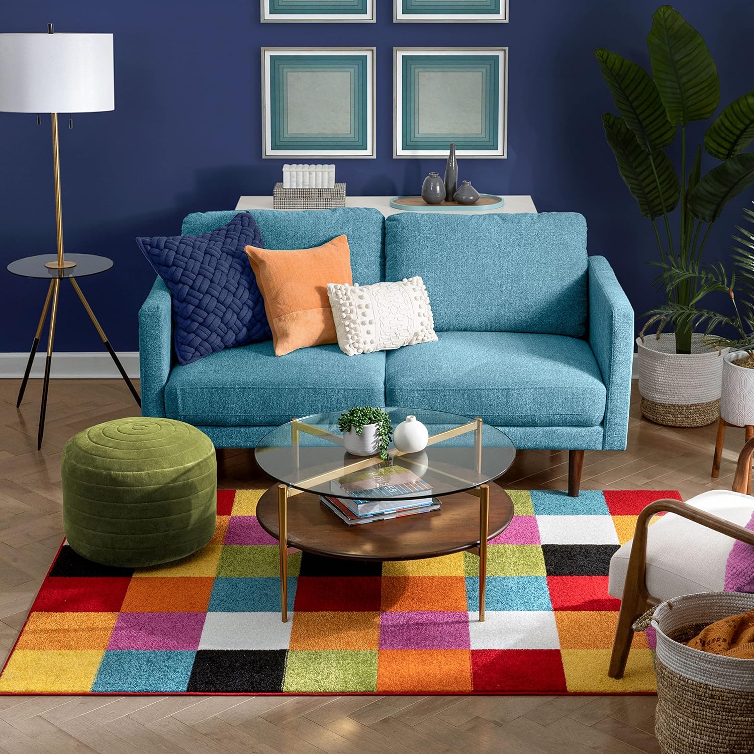 Well Woven Modern Rug Squares Multi Geometric Accent Area Rug (3'3" x 5') Entry Way Bright Kids Room Kitchn Bedroom Carpet Bathroom Soft Durable Area Rug