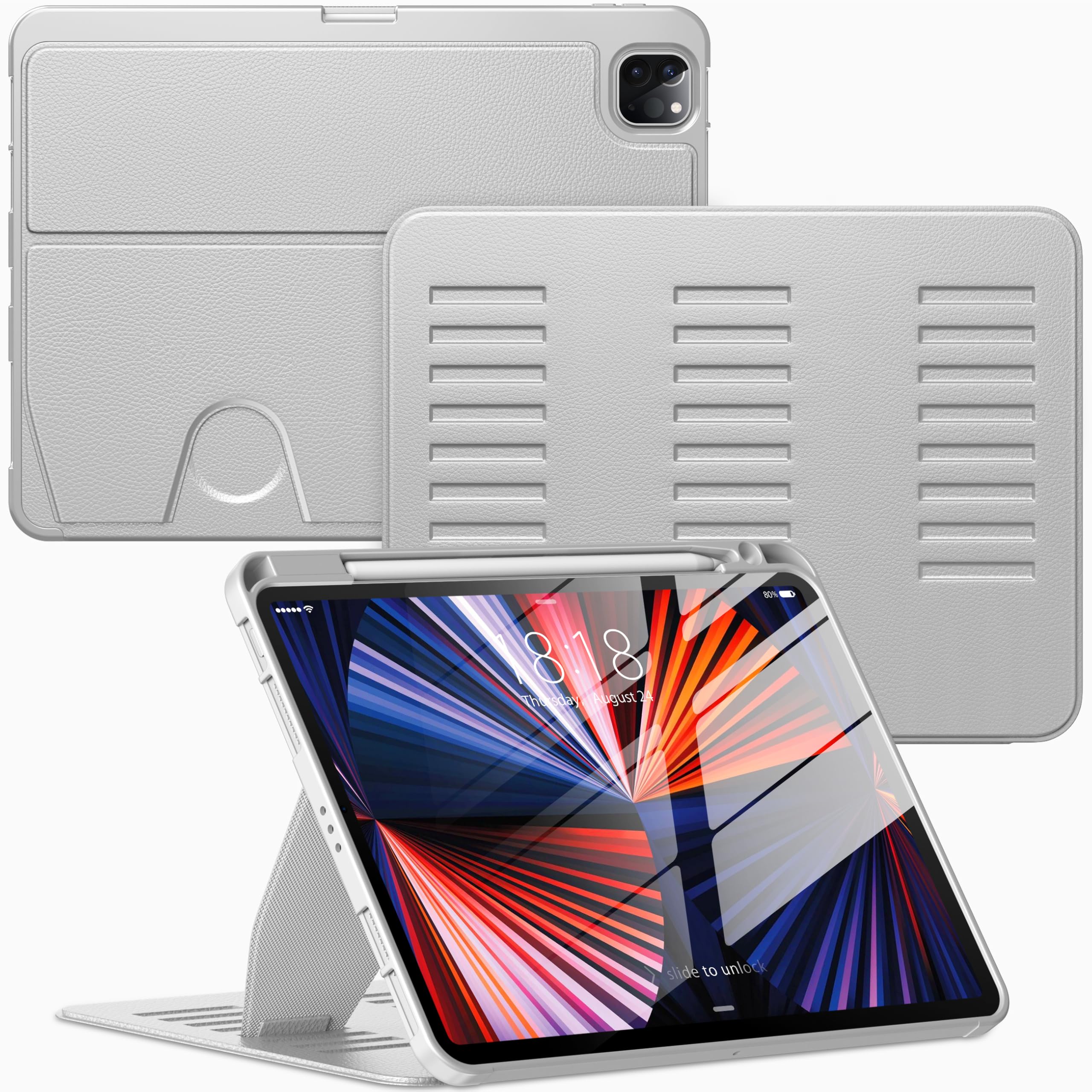 VIKESI Case for iPad Pro 11 Inch 4th / 3rd / 2nd / 1st Generation 2022/2021/2020/2018,Multiple Angles Stand Cover,Soft Back,Pencil Holder,and Auto Sleep/Wake,Gray