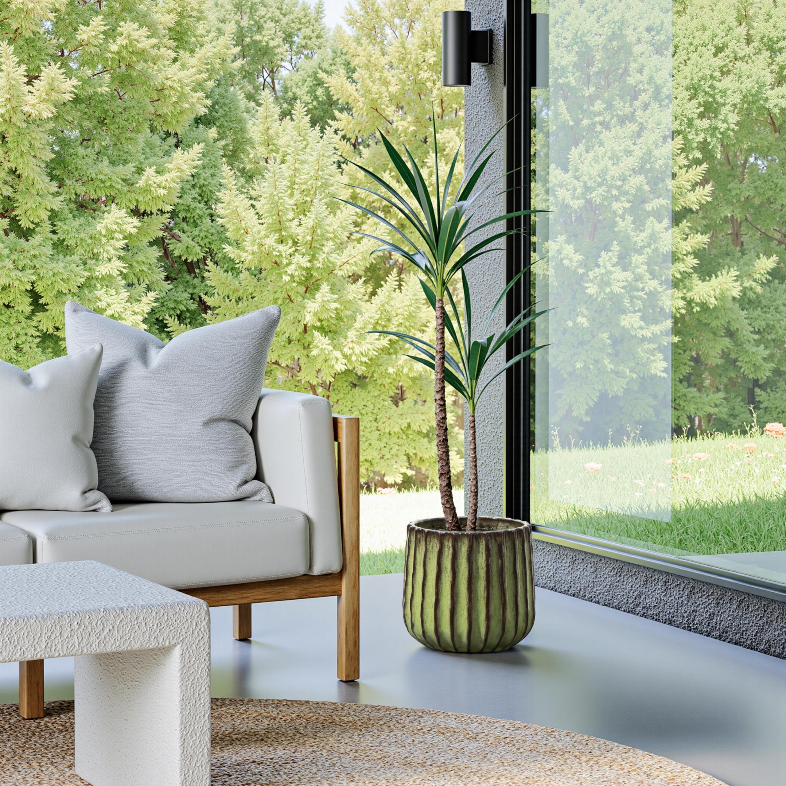 Hometopia Keramik Blumentopf, rund, mit Ablaufloch, Ø 23 cm, Olivgrün | Keramik,Frostsicher Wetterfest,Massiver Pflanzkübel mit Drainage-Loch ideal für Balkon&Garten,Terrasse,Wohnzimmer Ø23xH21 cm