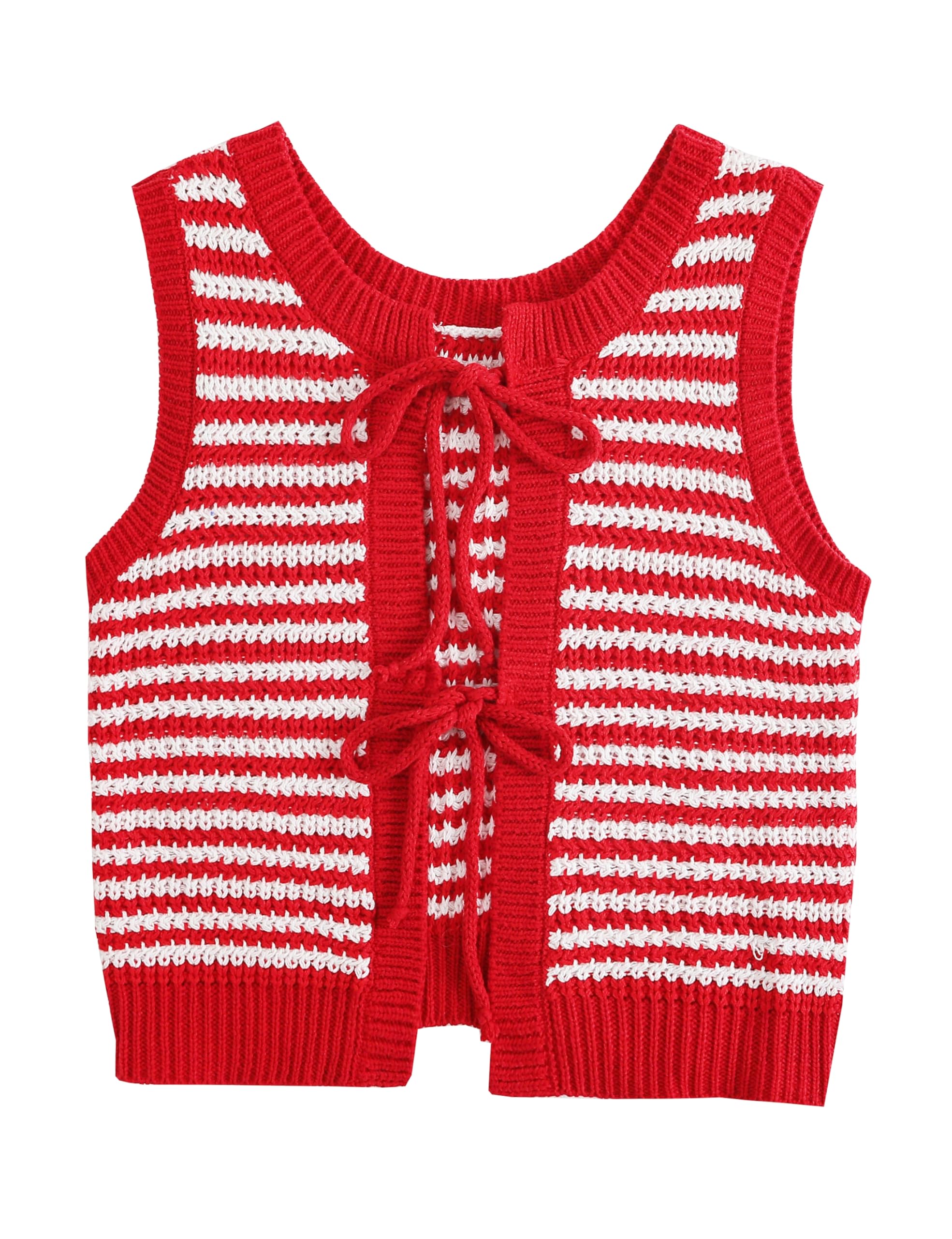 Sweater Vest Women Casual Sleeveless Crochet Tops Color Block Tie Back Knit Tank Tops
