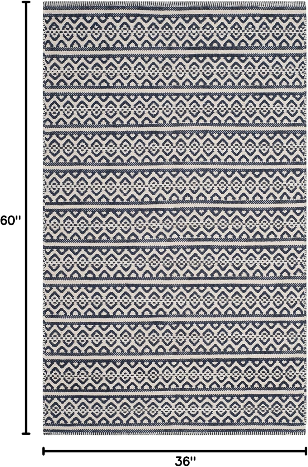 SAFAVIEH Montauk Collection Accent Rug - 3' x 5', Ivory & Navy, Handmade Flat Weave Boho Farmhouse Cotton, Ideal for High Traffic Areas in Entryway, Living Room, Bedroom (MTK341B)