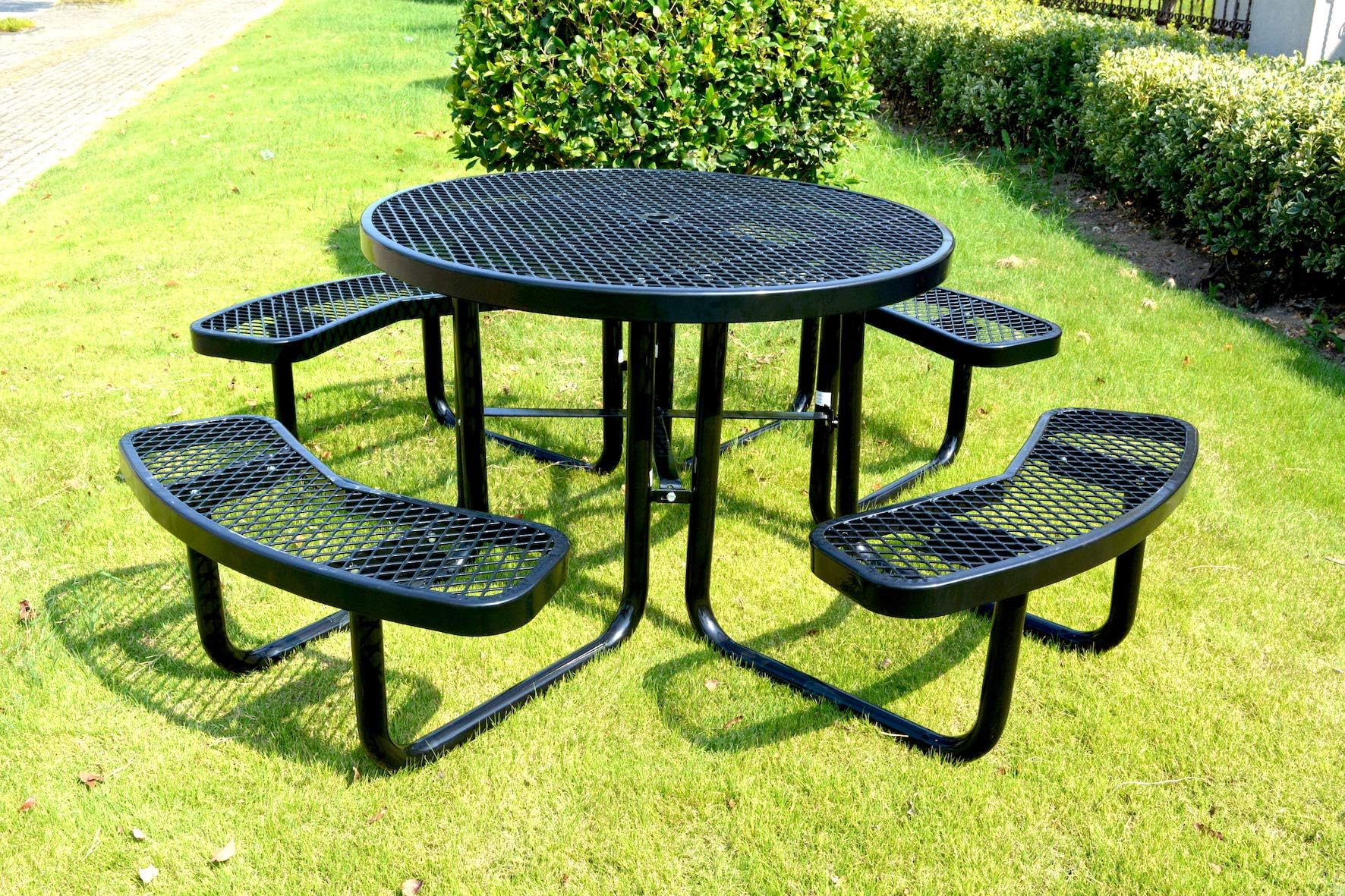 LifeYard 46 inch Expanded Metal Round Picnic Table, Black!