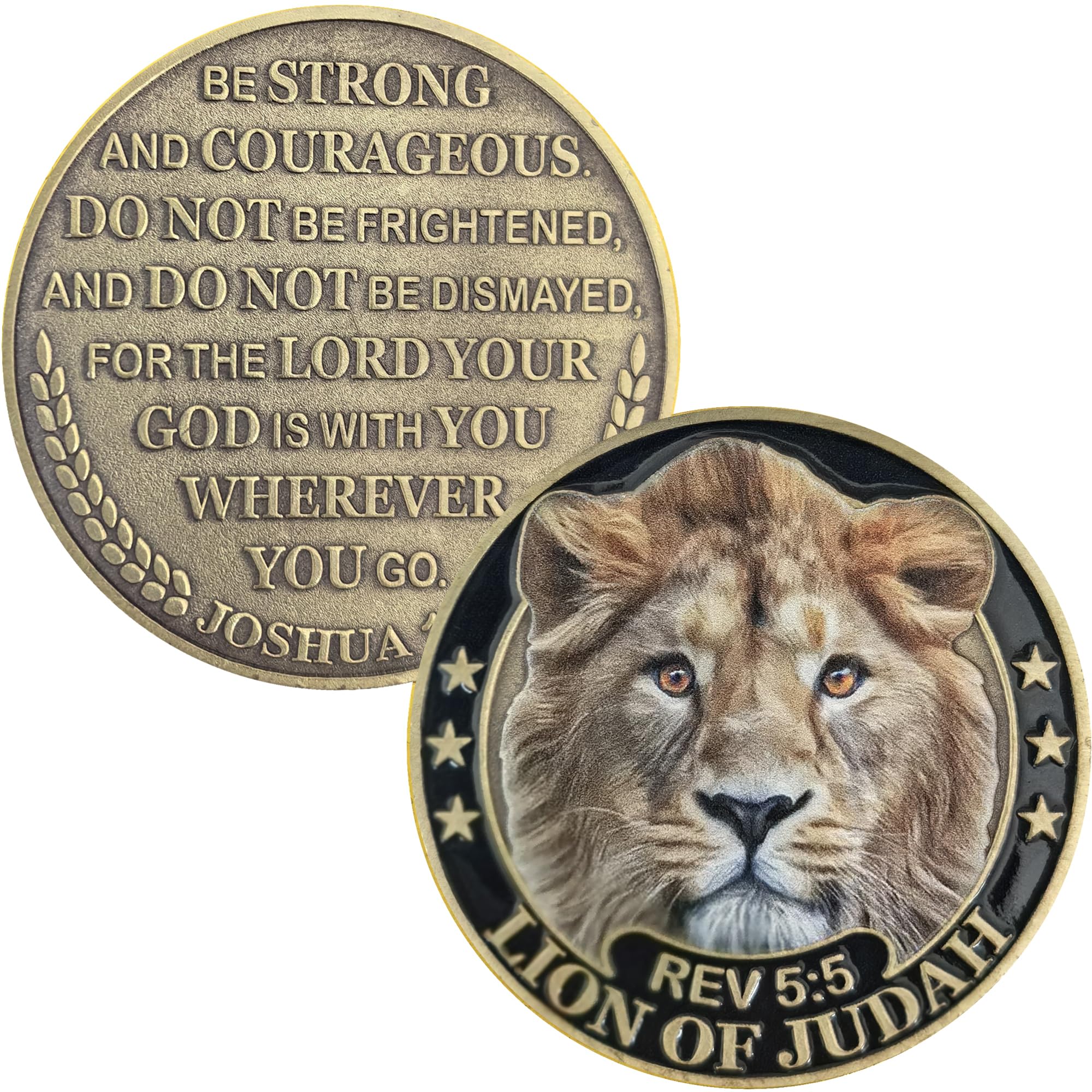 Lion of Judah Strength & Courage Challenge Coin Joshua 1:9 Verse