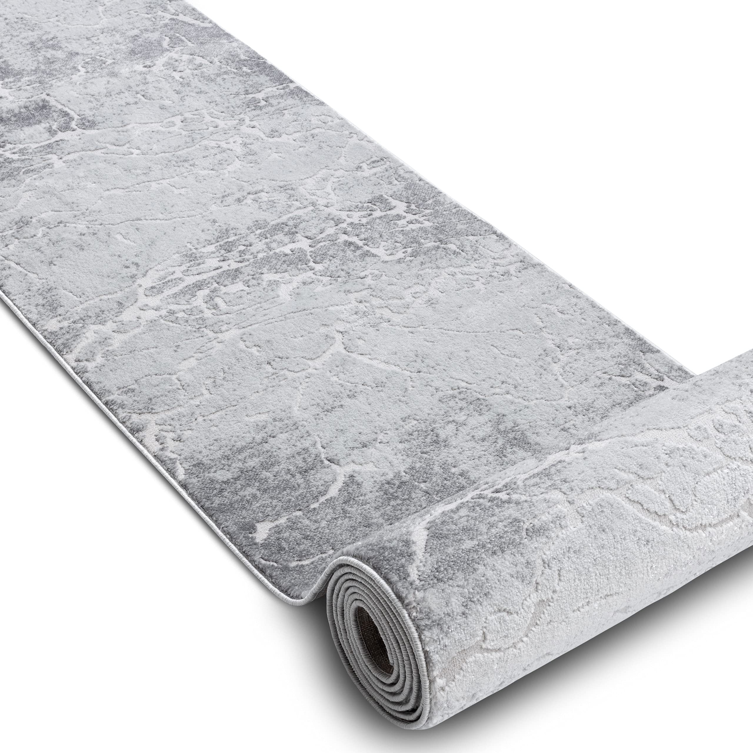 rugsx Passatoia Structural MEFE per cucina, corridoio, soggiorno, robusto, moderno, due livelli di pile Grigio 100x360 cm