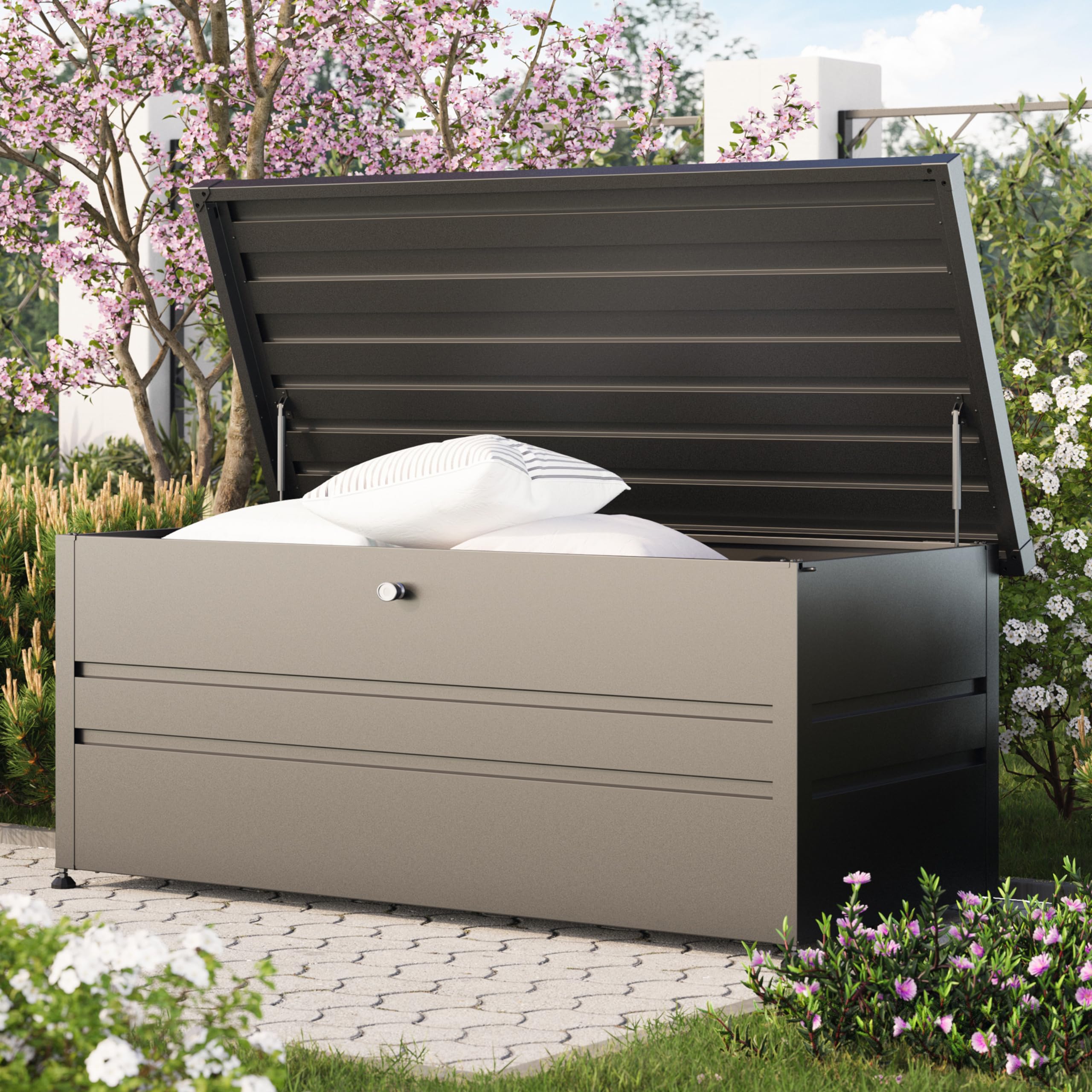 GFP PRIMEYARD® Gartenbox 182x84x72 cm Aufbewahrungsbox Auflagenbox Gartentruhe Metall anthrazit wasserdicht