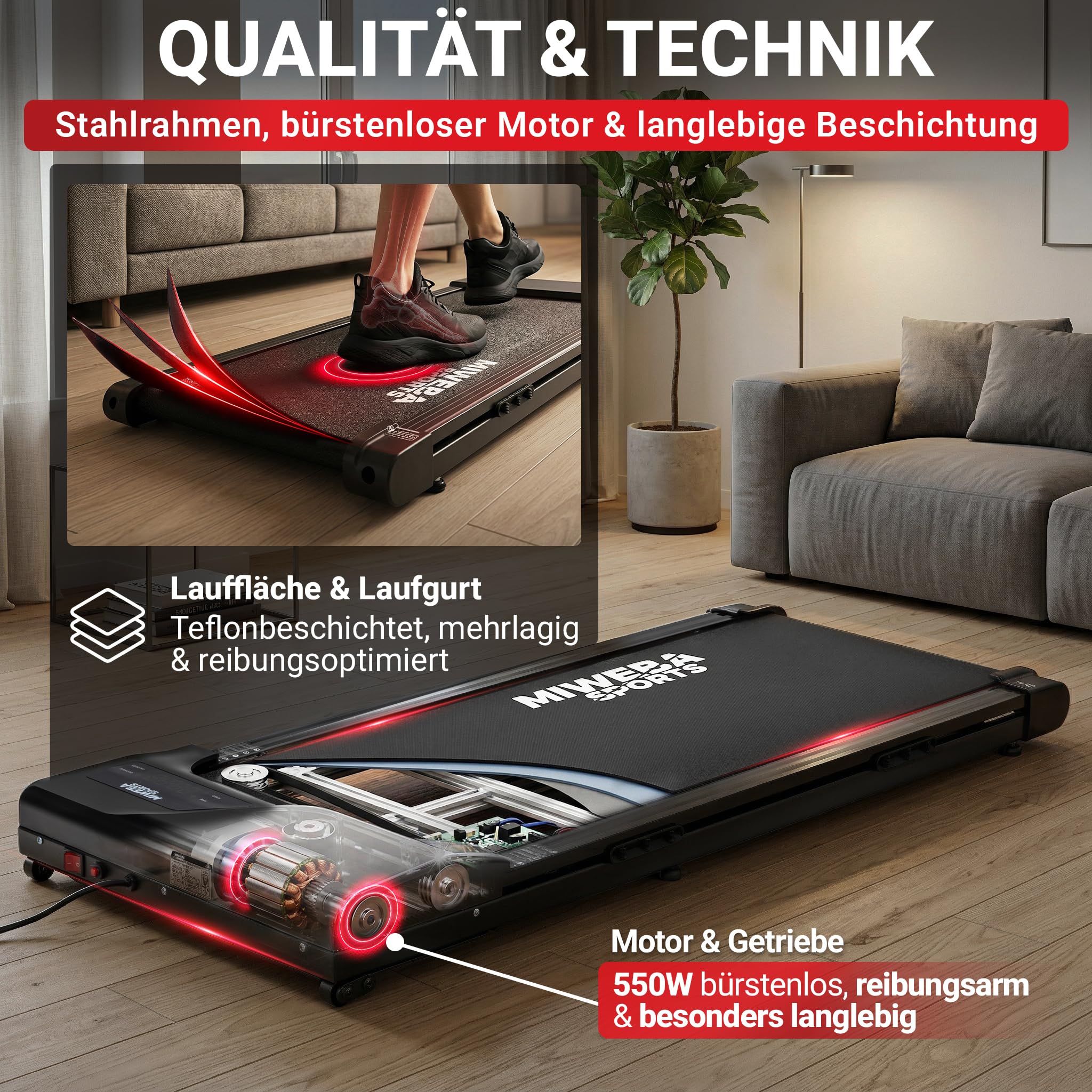 Miweba Sports Walking Pad mit Steigung WP100 | Walkingpad 9% Incline