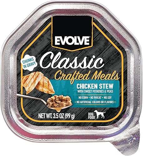 Evolve Classic Crafted Meals - Comida húmeda para perros con estofado de pollo, 3.5 onzas, paquete de 15