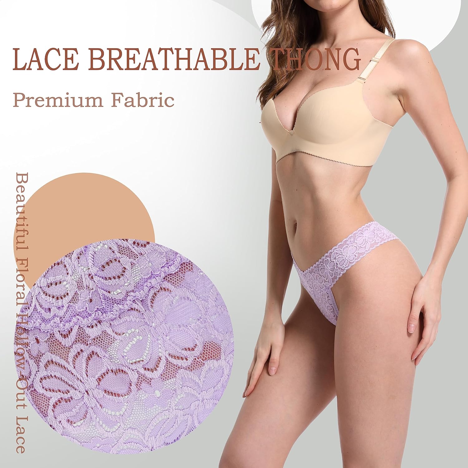 Umiehary 10 Pieces T Back Low Waist See Through V Shape Panties Underwear Lace Cotton Thongs XSmall-4XLarge - Image 3