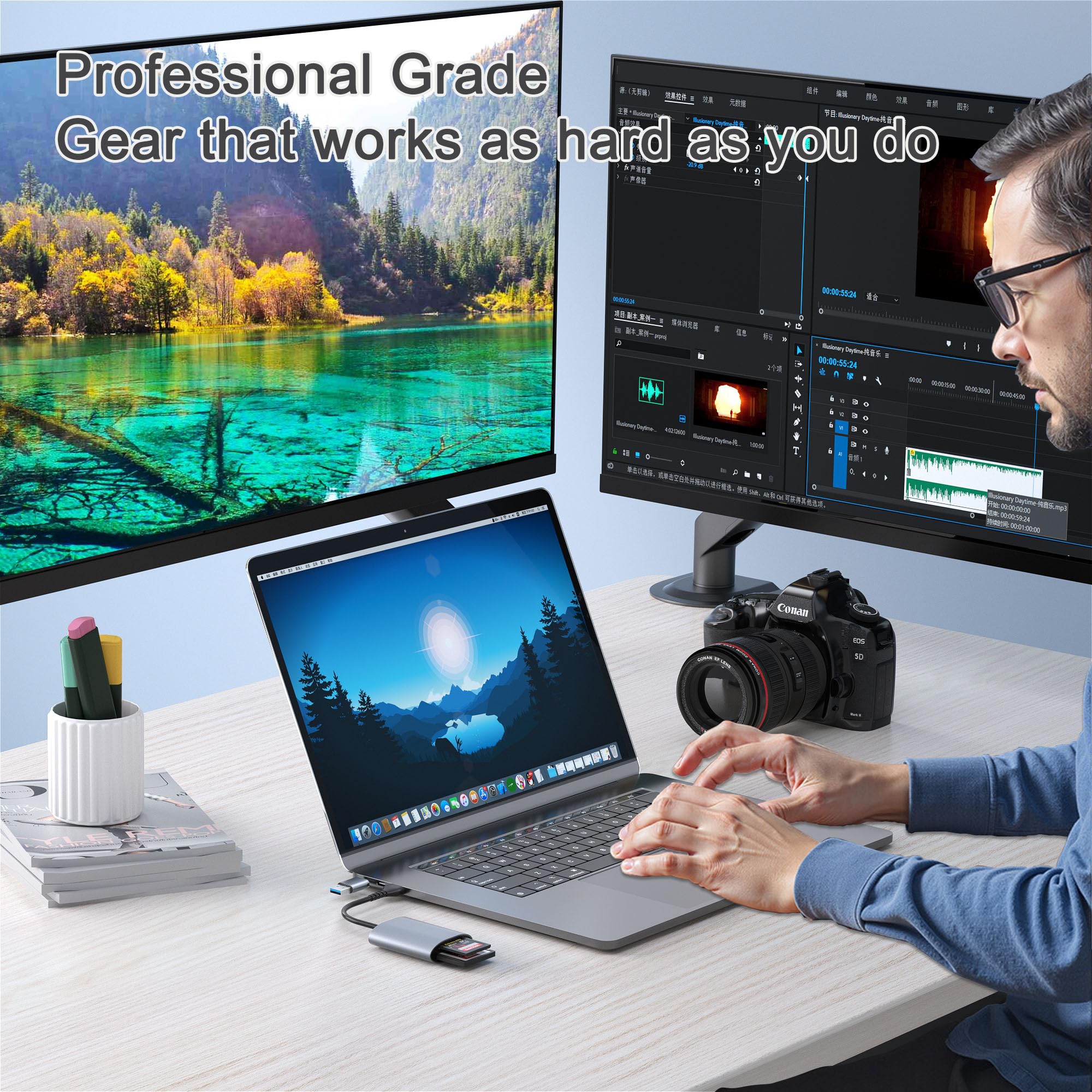 Professioneller CFexpress Typ B und SD Dual-Slot Speicherkartenleser mit USB 3.2 Gen 2 (10 Gbit/s) Übertragungsgeschwindigkeit, USB C & USB-A 2-in-1 CFexpress Typ B/SD Kartenadapter