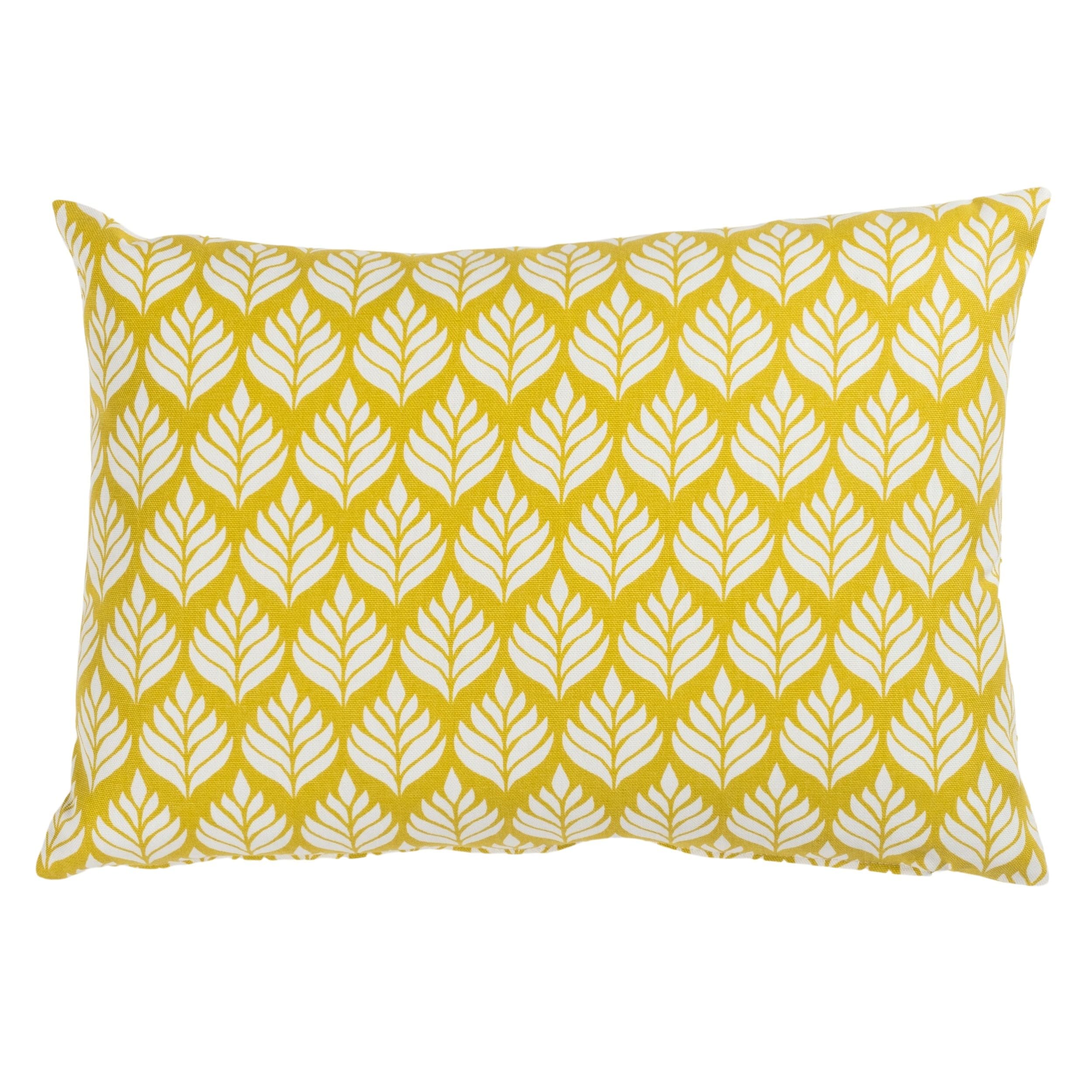 Linen Loft Scandi Minimalist Leaf Boudoir Cushion Cover. 100% Cotton. Ochre Mustard Yellow Scandinavian Botanical Floral Design. 17x12 Rectangle Cover Only.
