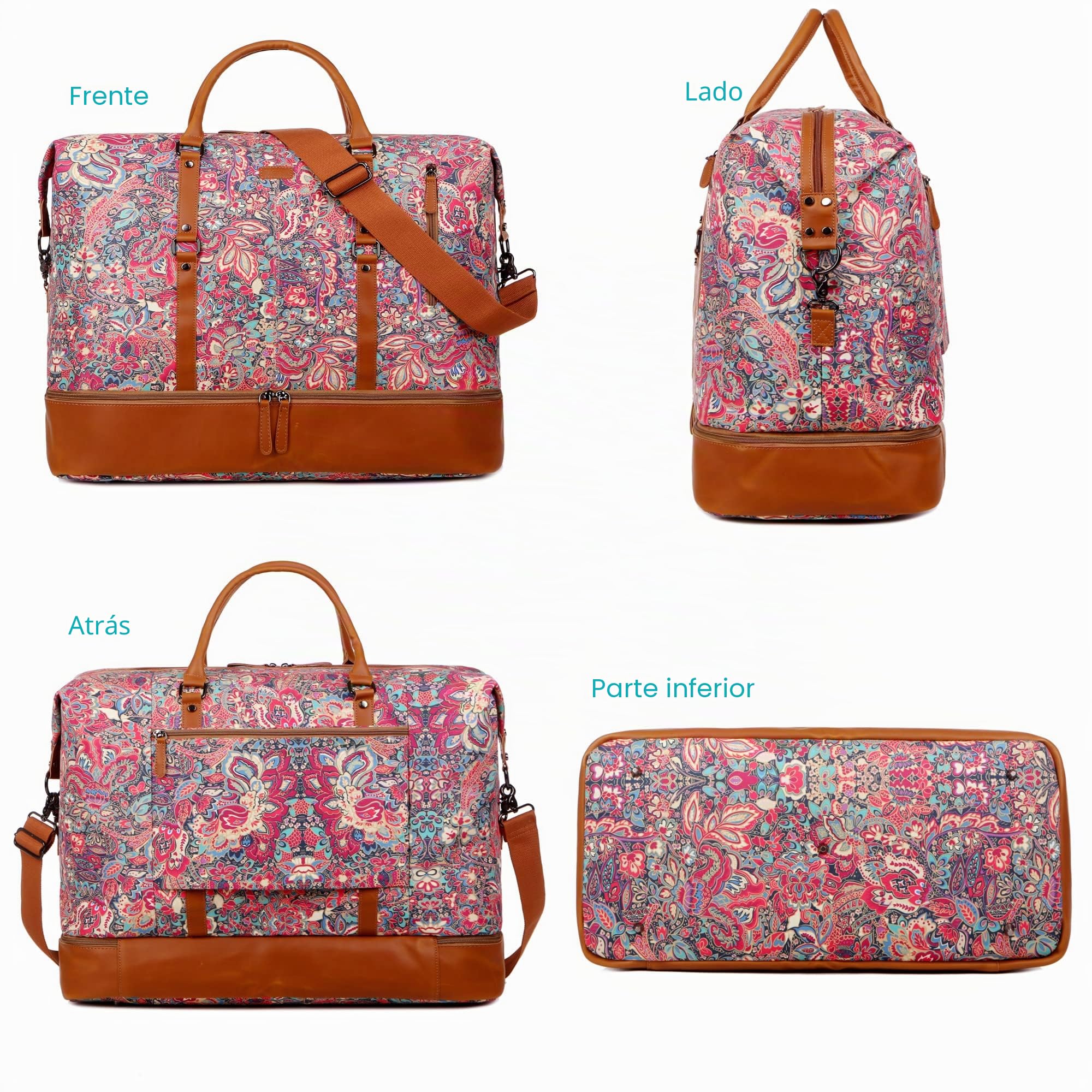 BAOSHA Bolso de viaje para mujer, bolso de fin de semana por la noche, equipaje de mano HB-05, H, 53.4 x 45.7 x 25.4 cm, Casual Floral