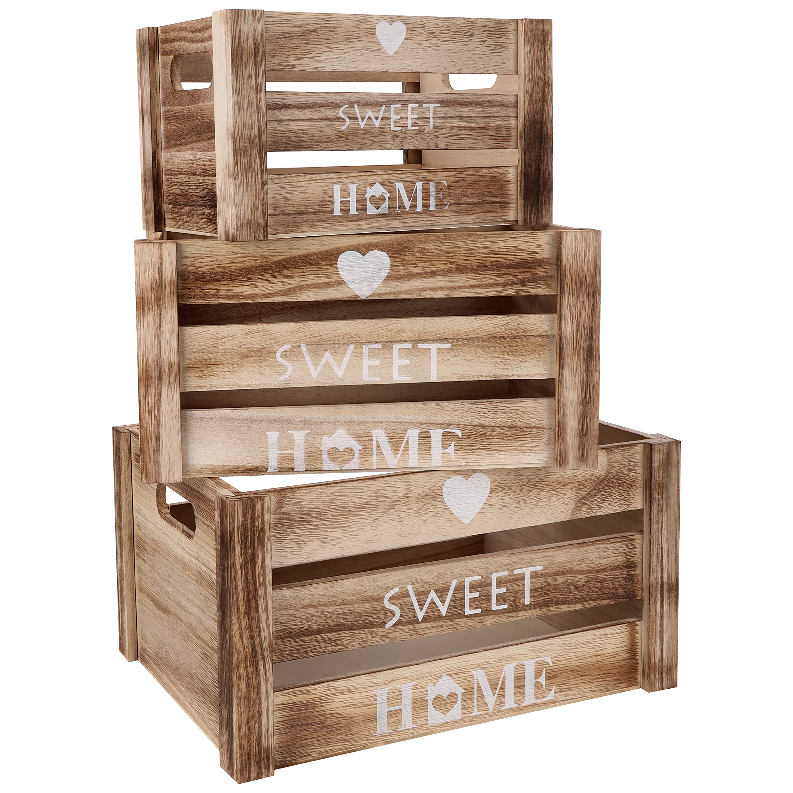 BELLE VOUS Cassapanca In Legno Con Manici In Corda (Set Da 2) - Cassette Rustiche Per Organizzazione Casa, Cucina, Bagno E Regali - Piccola E Grande