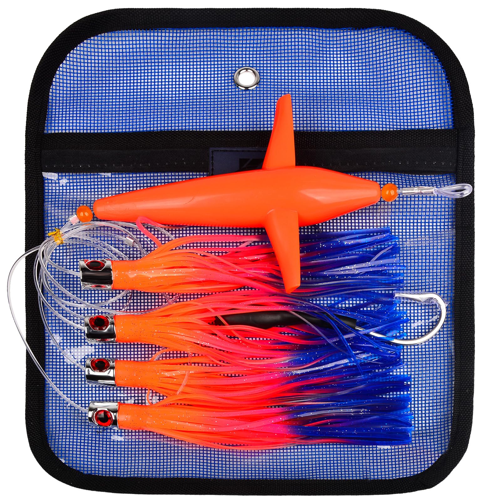 Daisy Chain Schleppköder – Vogel-Teaser, Großspiel, Salzwasser, Offshore, Thunfisch, Mahi, Wahoo, voll ausgerüstete Birne, Tintenfisch, Angelköder mit Netztasche