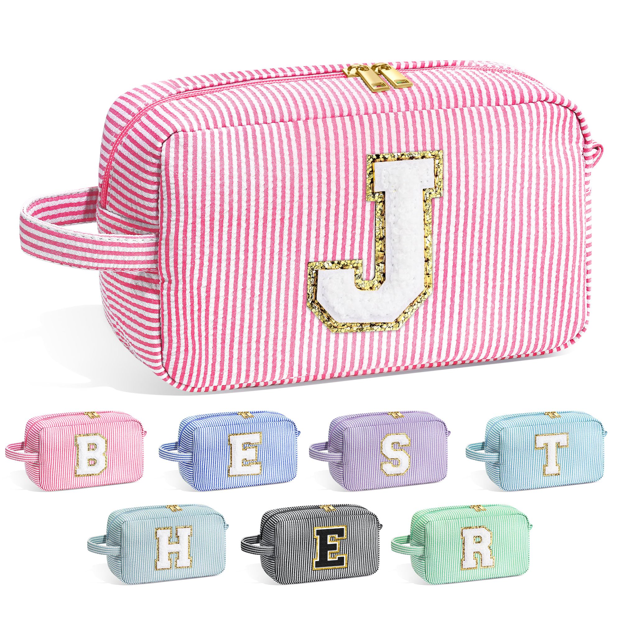 YOOLIFE Initial Makeup Bag for Women - Monogram Cute Makeup Bags Cosmetic Case Toiletry Pouch for Women Her Best Friend Sister Teacher, Personalized