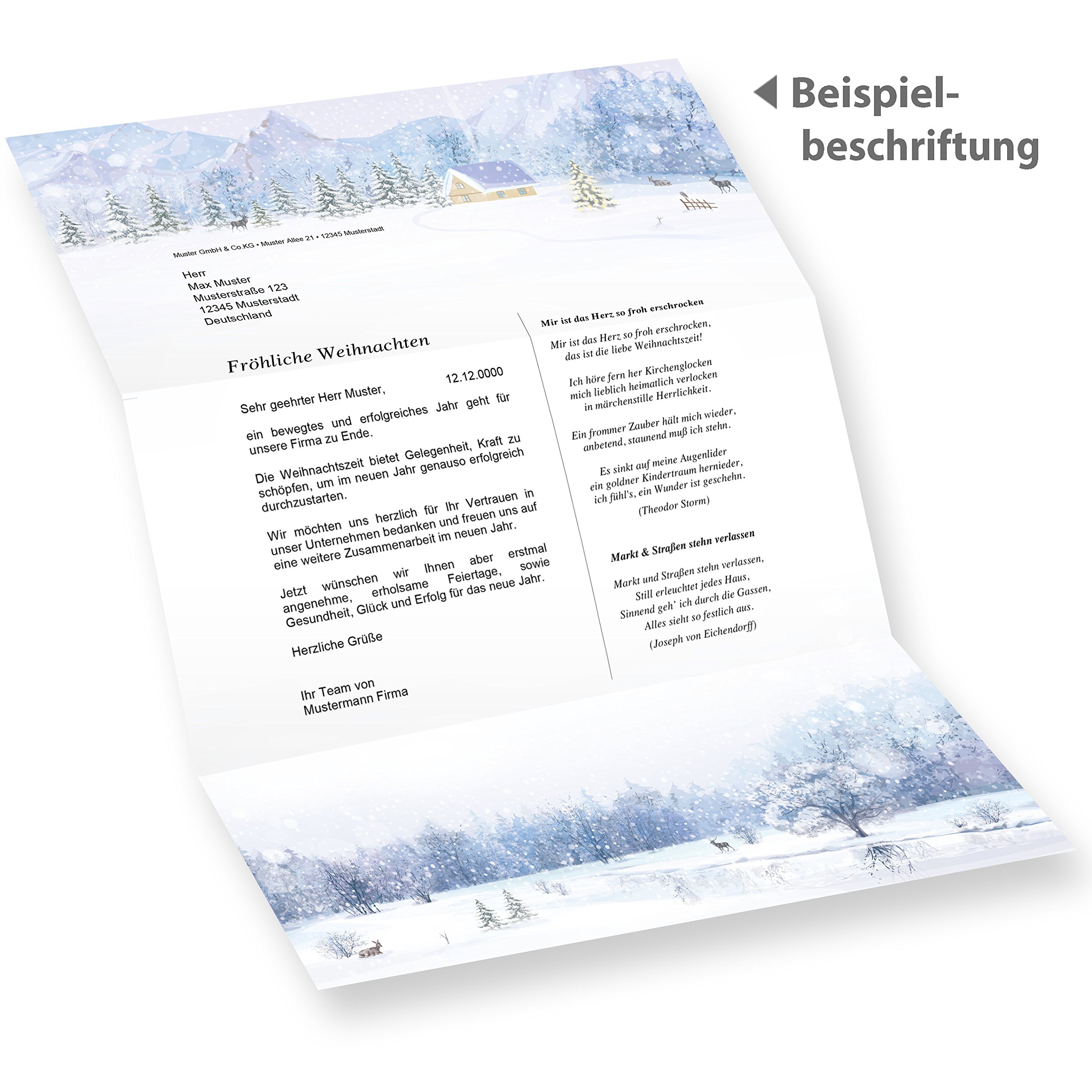 Briefpapier Weiße Weihnachten 250 Sets mit Fensterumschlag Weihnachtsbriefpapier mit Umschläge weihnachtliches Papier A4