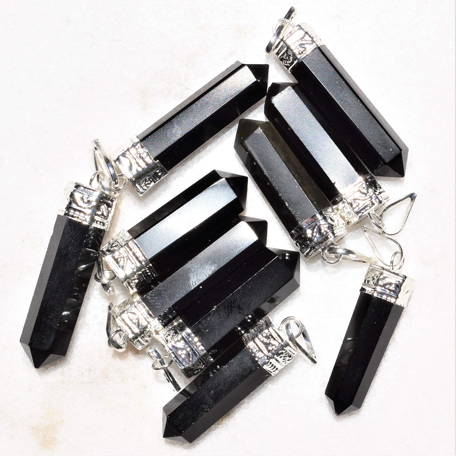 Zenergy Gems Charged Natural Himalyan Black Obsidian Faceted Point Pendant + 20" Stainless Steel Snake Chain & Selenite Heart Included! - Image 3