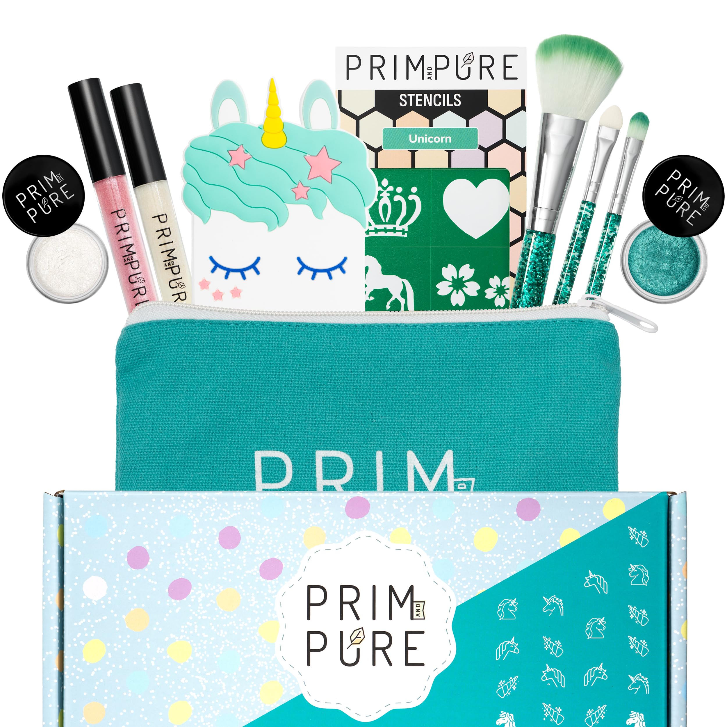 Prim & Pure Real Natural Organic Makeup Kit for Kids - Perfect for Play Dates & Birthday Parties | Kids Eyeshadow & Mineral Blush Gift Set (Blue)