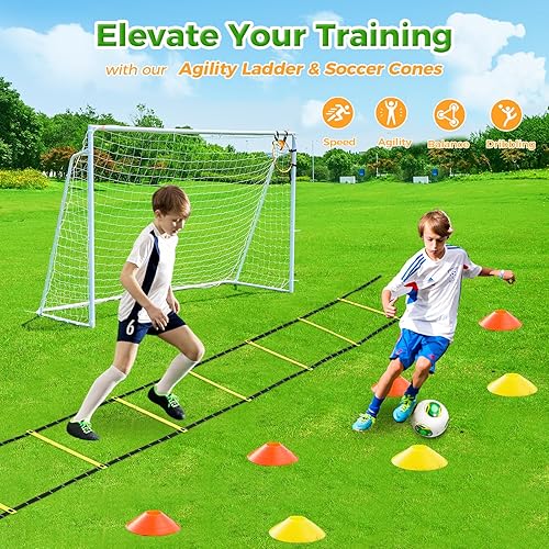 Miniatura 4 de Portería de fútbol de 12 x 6, 10 x 6.5, 8 x 6, 6 x 4 pies, portería de fútbol de metal para patio trasero, portería de fútbol para niños, jóvenes y