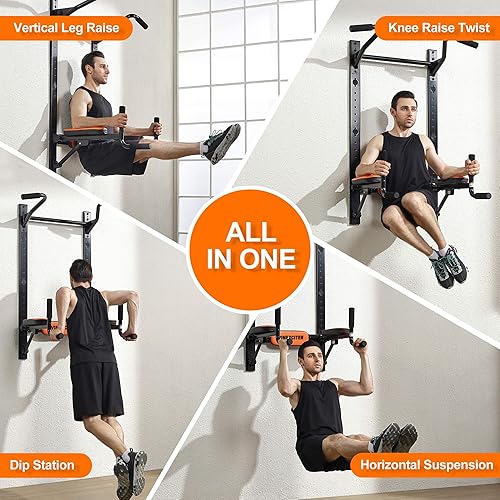 Miniatura 2 de Barra de dominadas plegable montada en la pared para gimnasio en casa, estante de fitness multifunción, soportes de inmersión de entrenamiento de